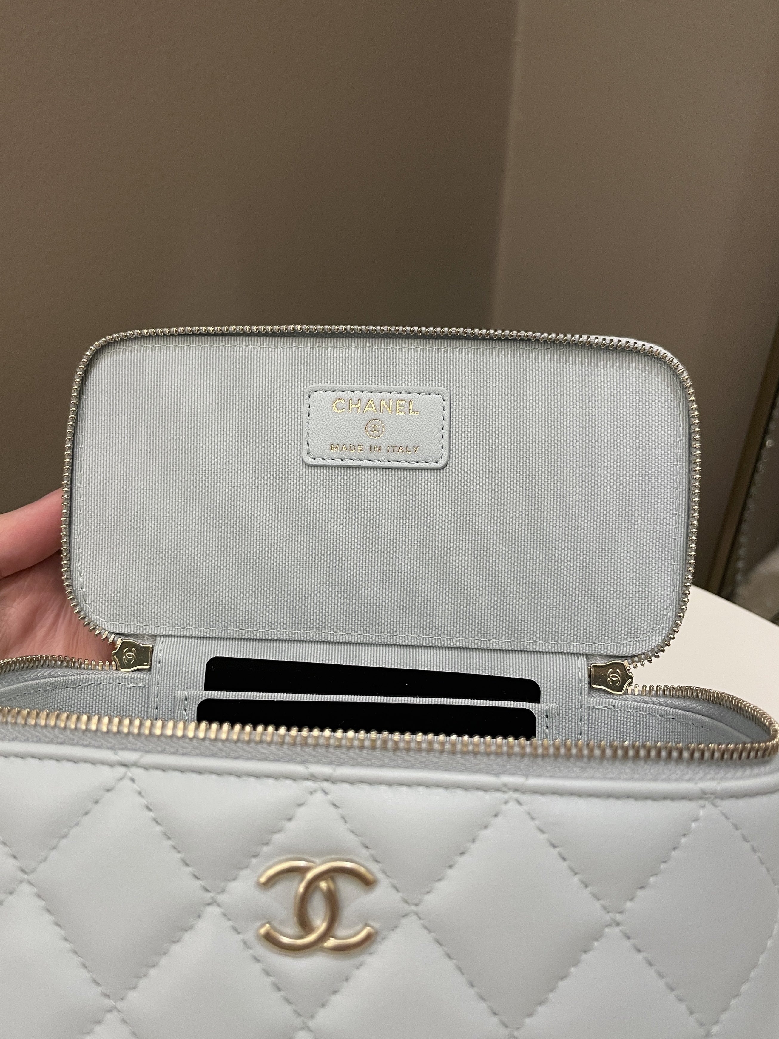 Chanel 21K Top Handle Vanity Rectangular Baby Blue Lambskin