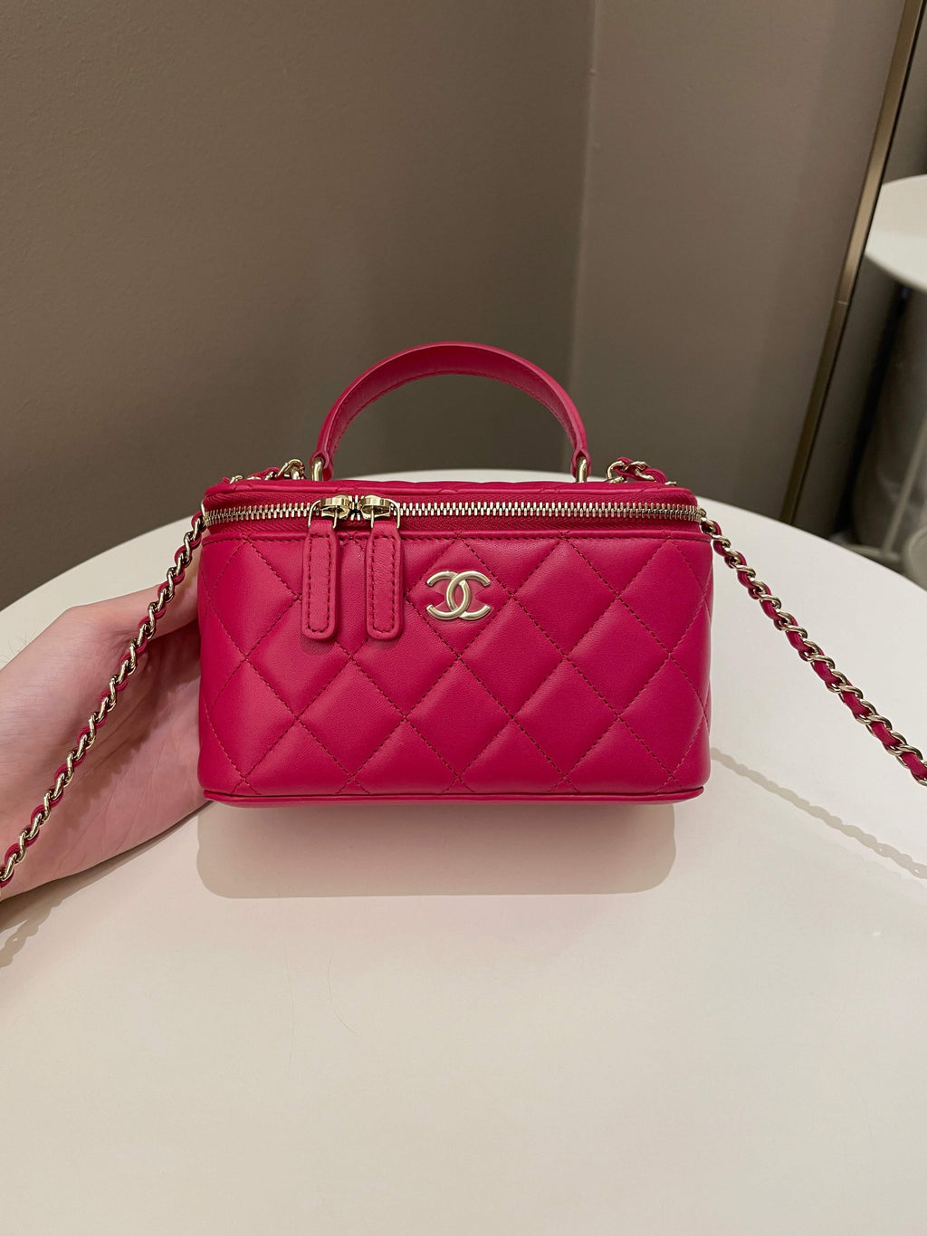 Chanel 21K Top Handle Vanity Rectangular Dark Rose Lambskin