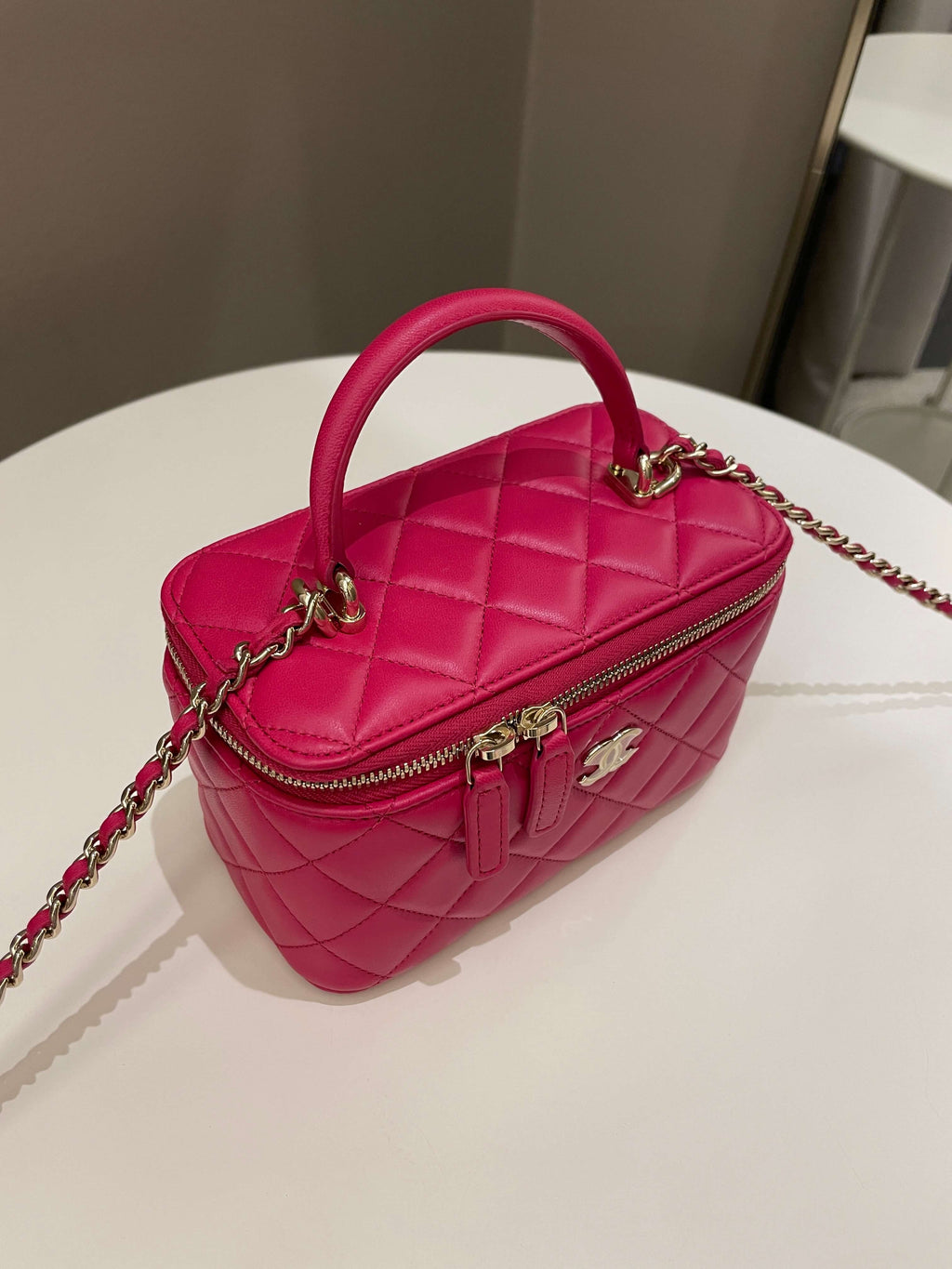Chanel 21K Top Handle Vanity Rectangular Dark Rose Lambskin