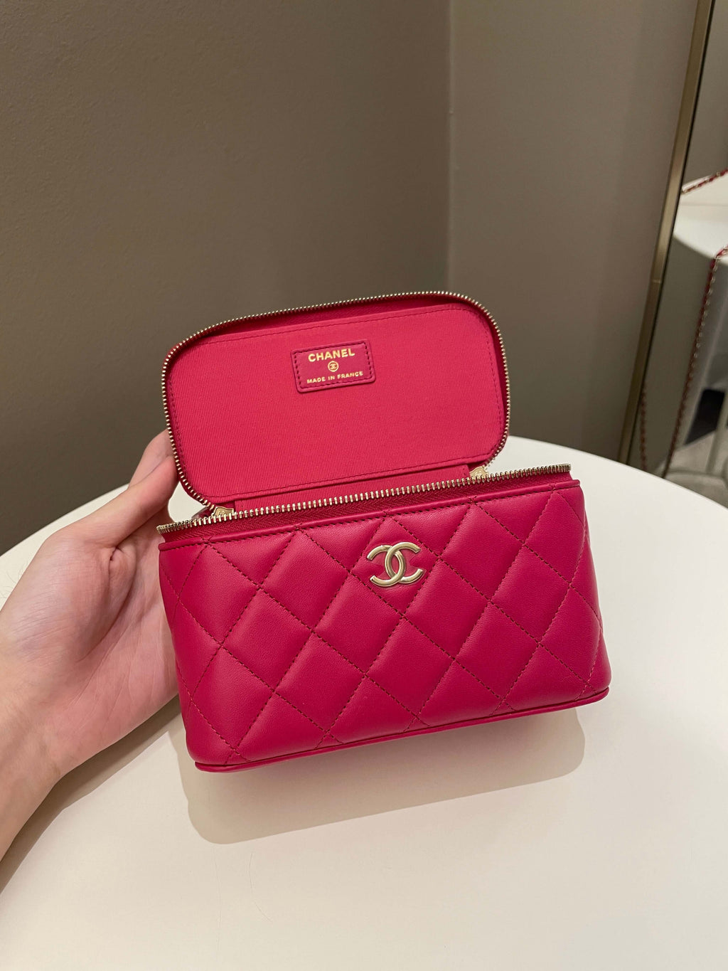 Chanel 21K Top Handle Vanity Rectangular Dark Rose Lambskin