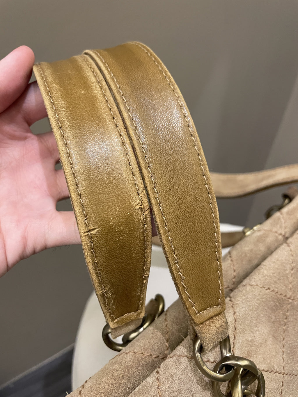Chanel Vintage Quilted Shoulder Tote Camel Suede