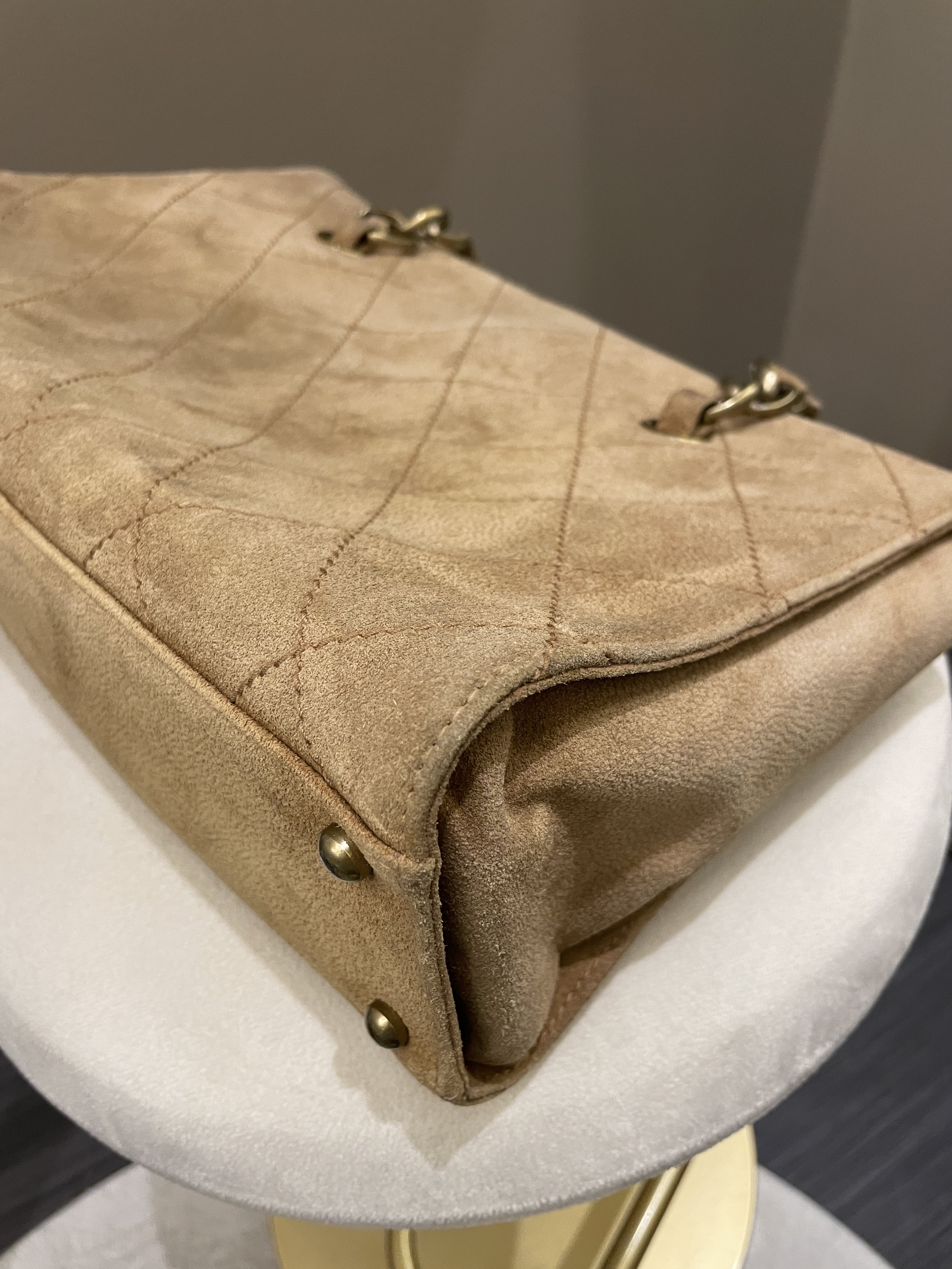 Chanel Vintage Quilted Shoulder Tote Camel Suede