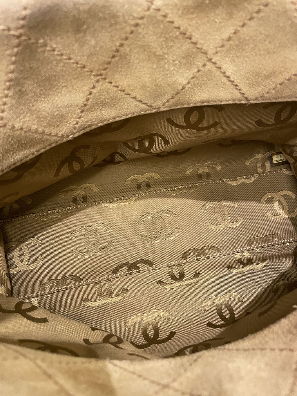 Chanel Vintage Quilted Shoulder Tote Camel Suede
