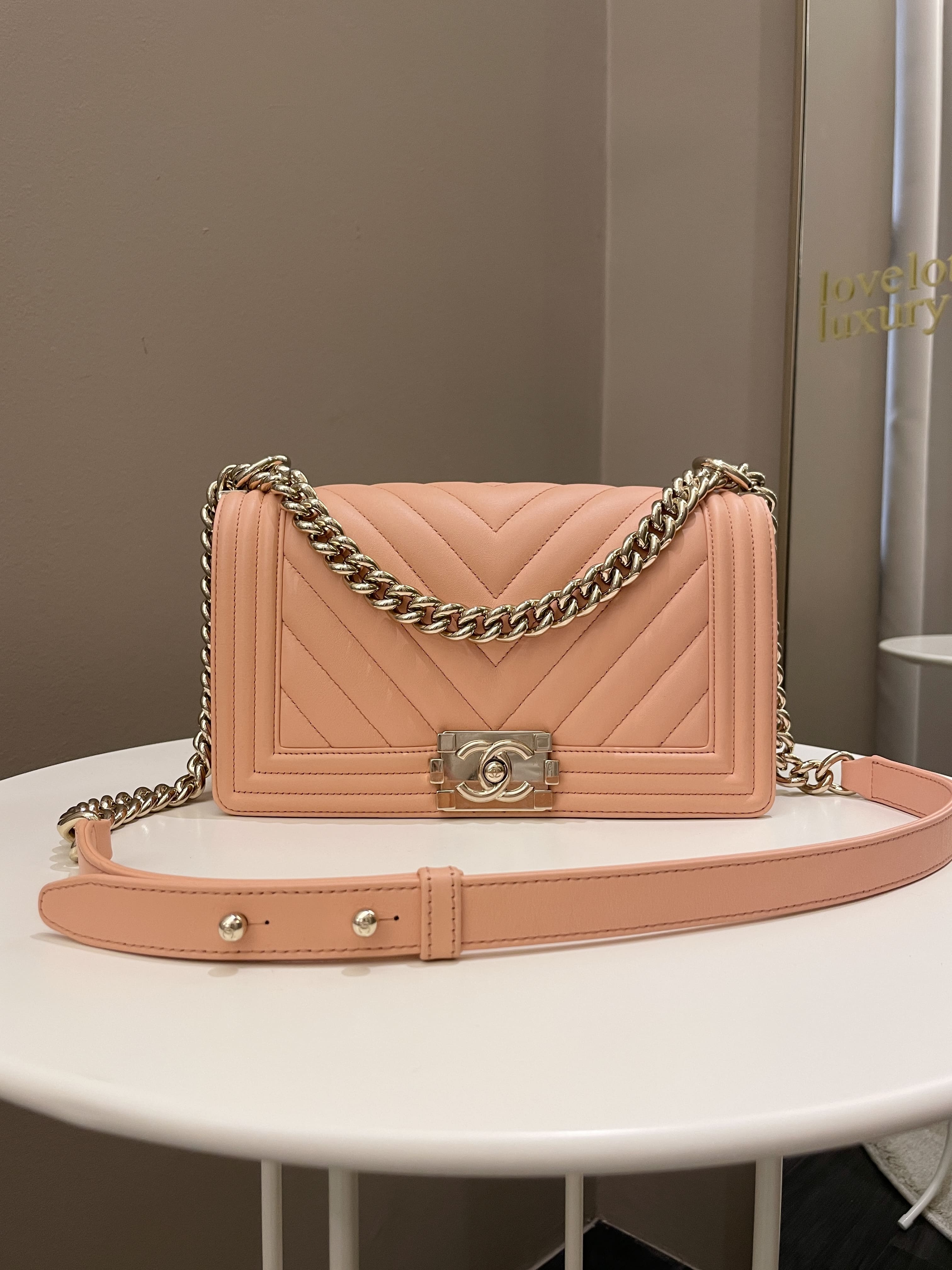 Chanel Chevron Boy Old Medium Salmon Pink Calfskin
