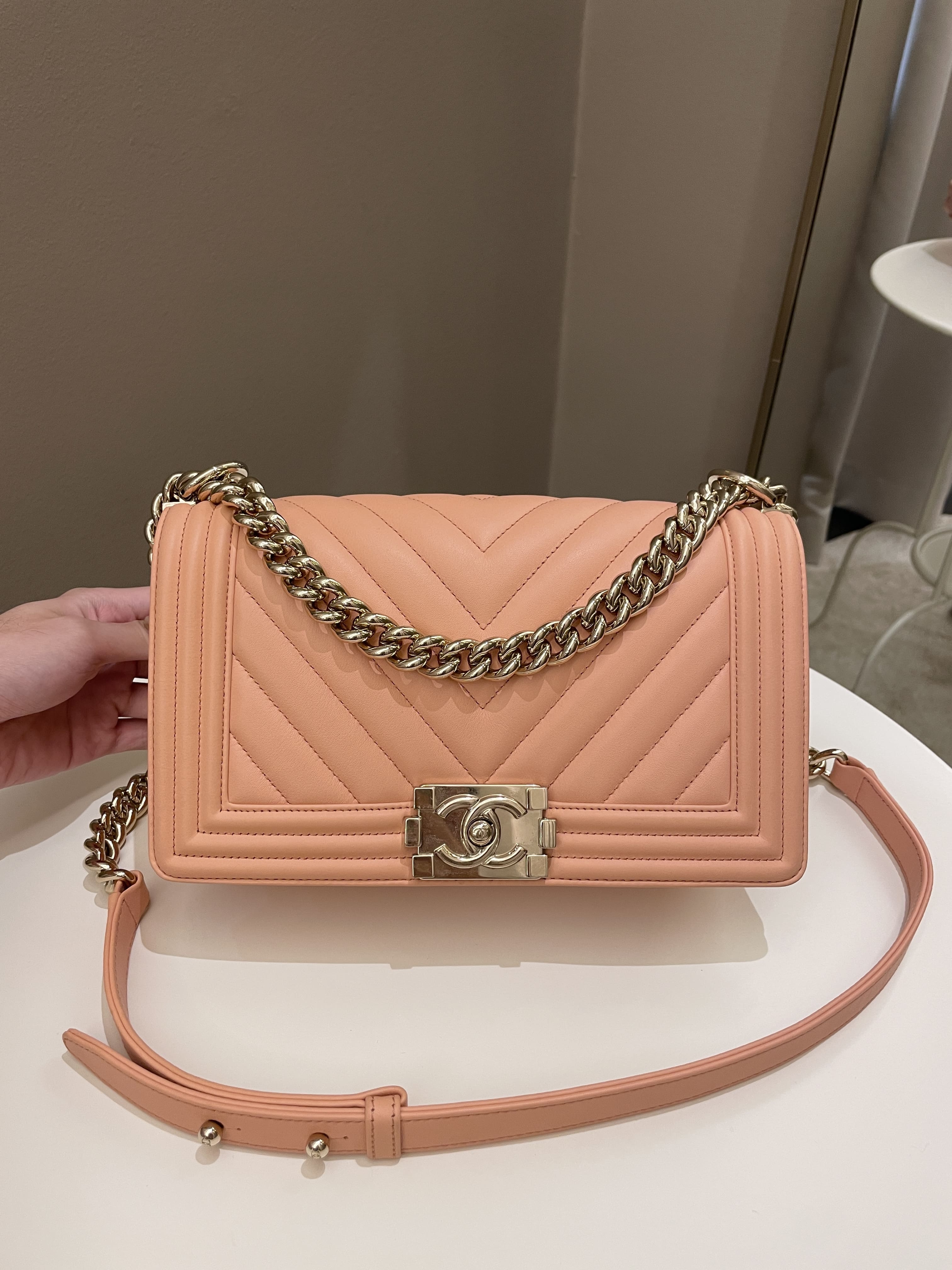 Chanel Chevron Boy Old Medium Salmon Pink Calfskin