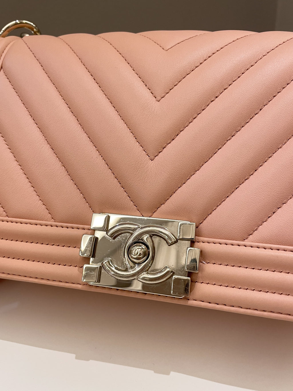 Chanel Chevron Boy Old Medium Salmon Pink Calfskin
