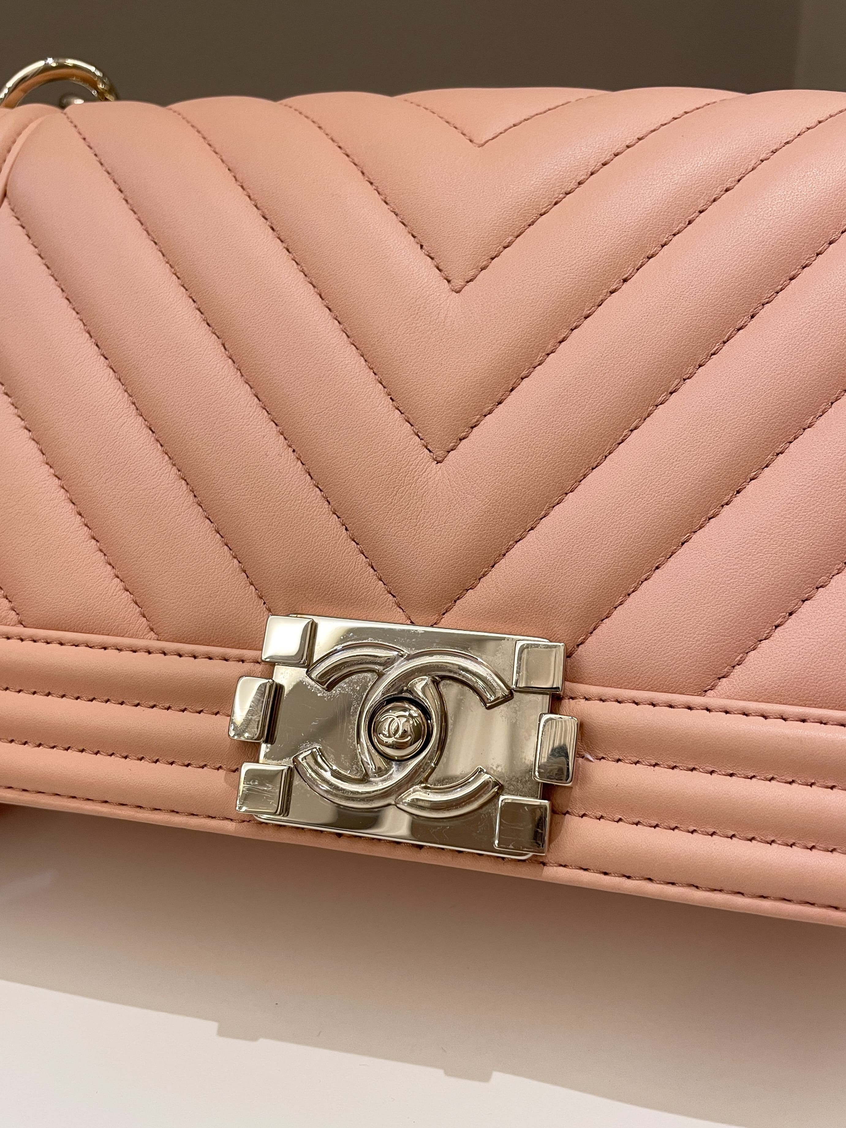 Chanel Chevron Boy Old Medium Salmon Pink Calfskin