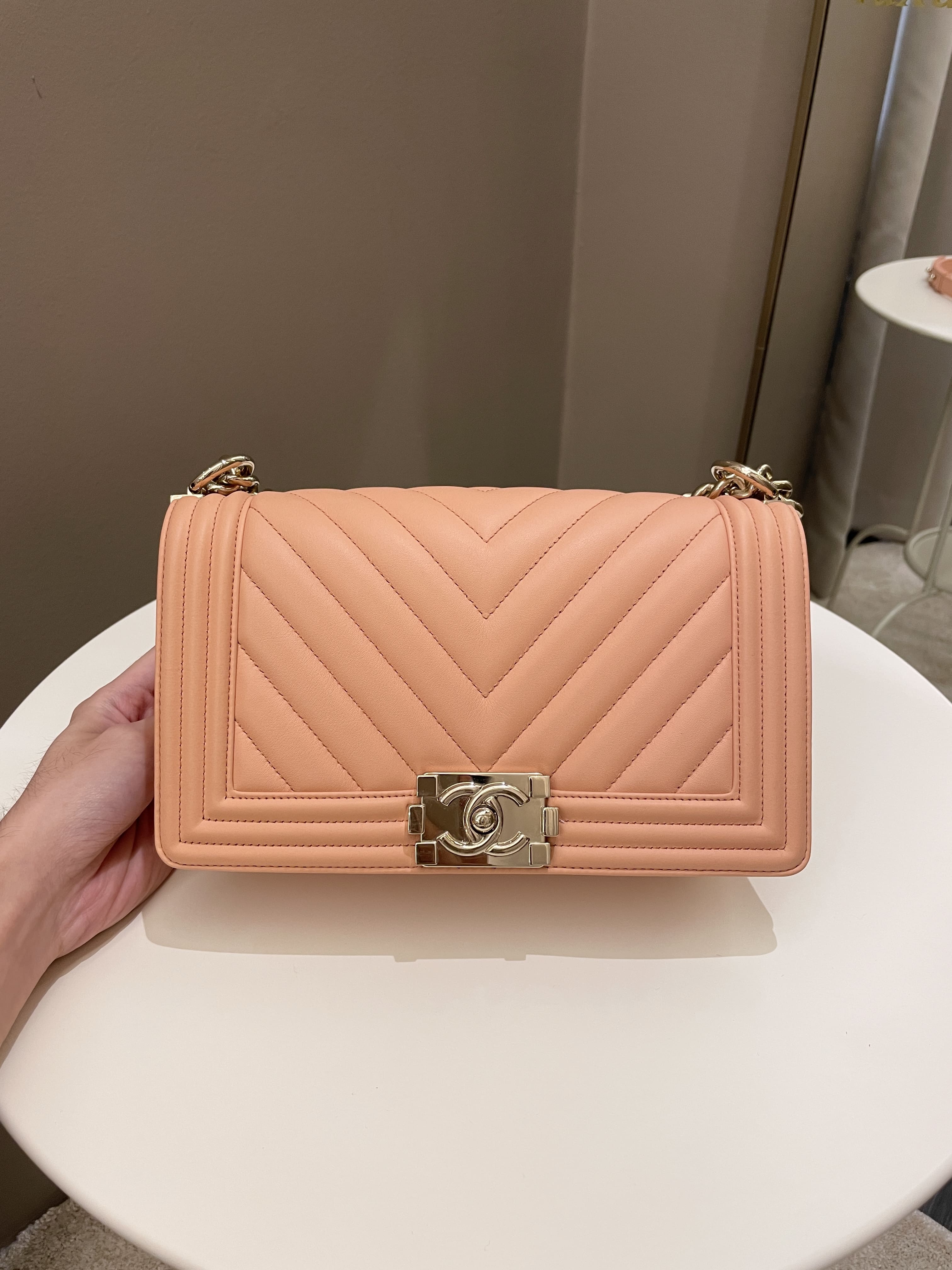 Chanel Chevron Boy Old Medium Salmon Pink Calfskin