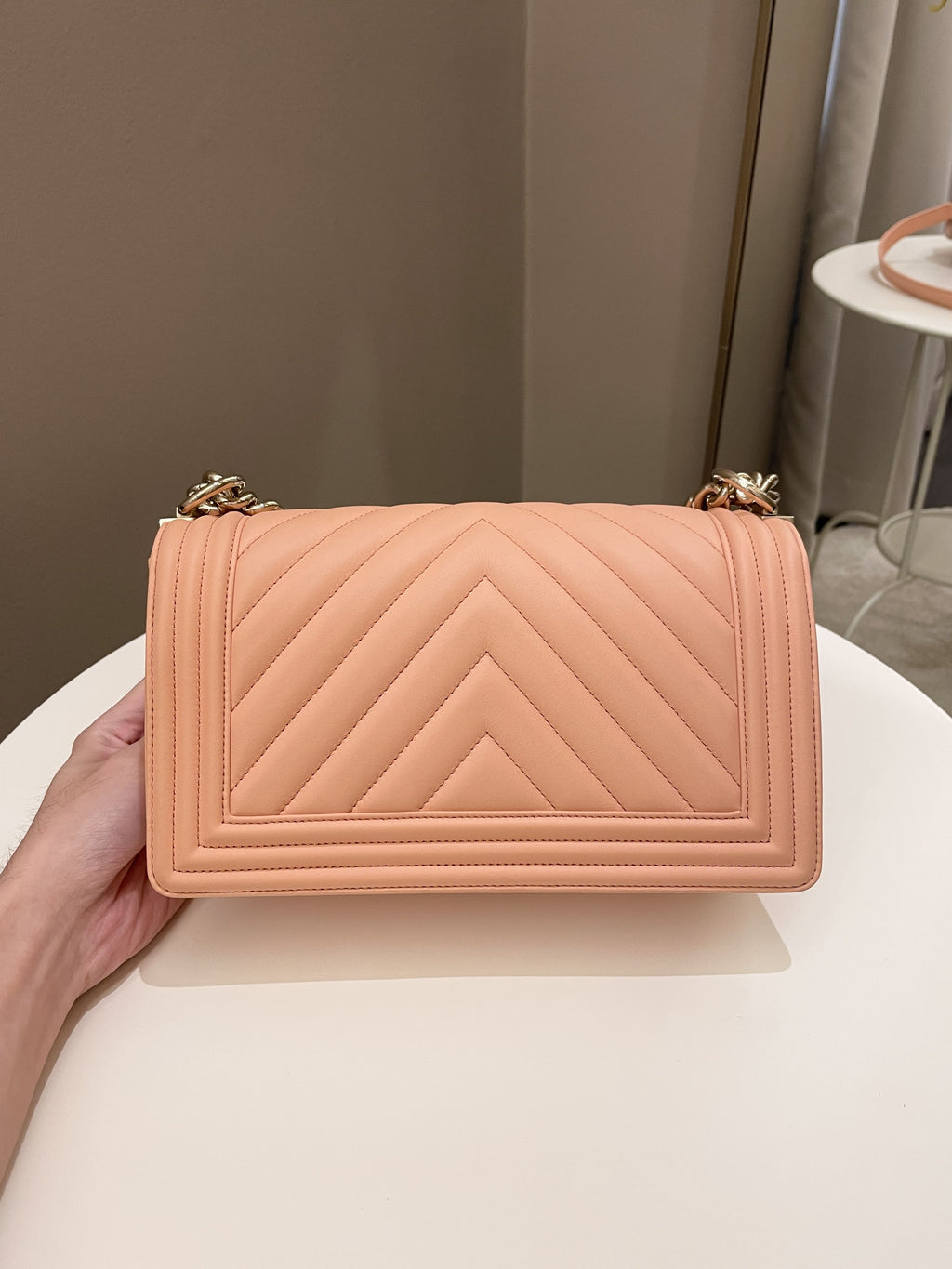 Chanel Chevron Boy Old Medium Salmon Pink Calfskin