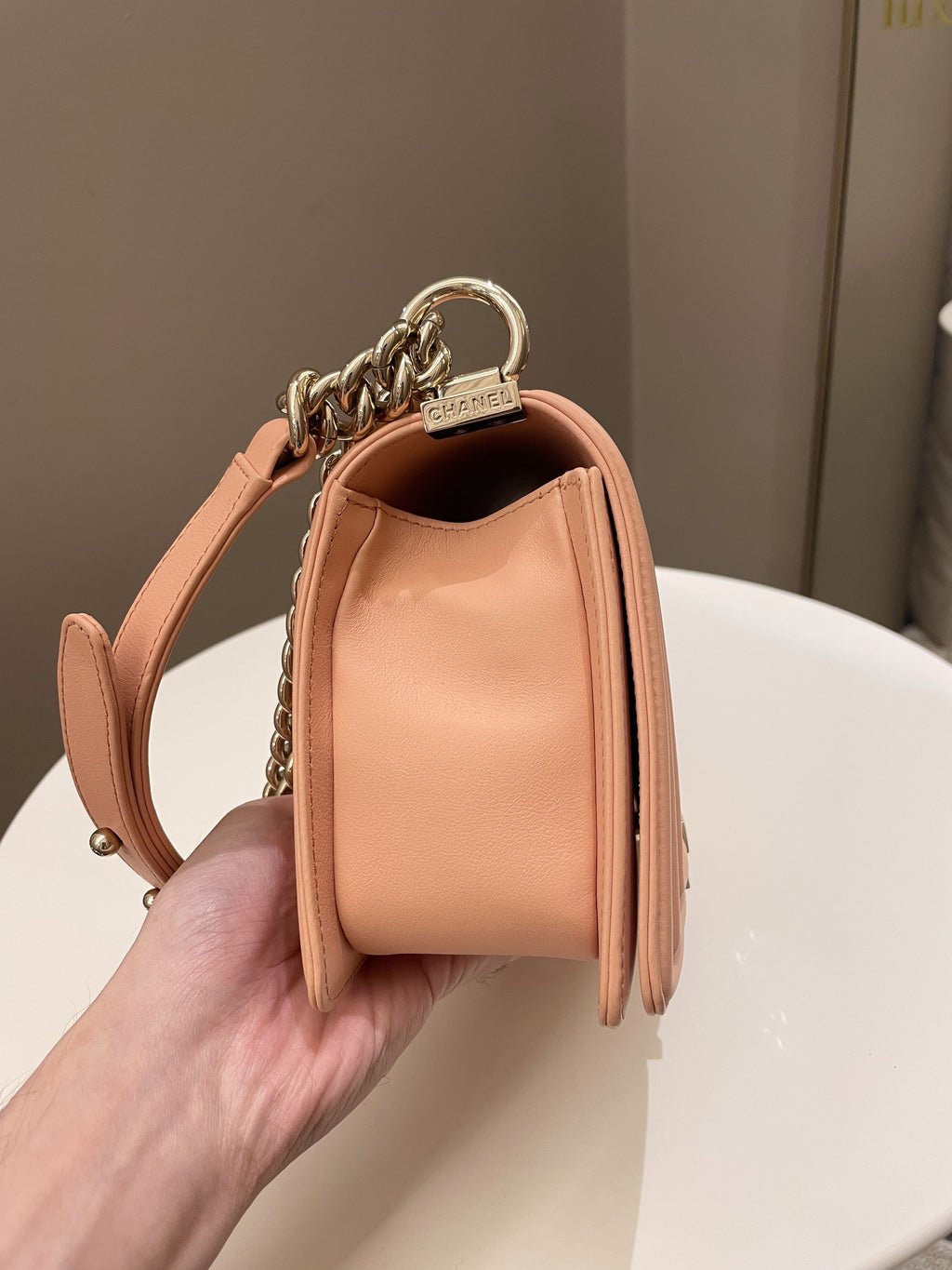 Chanel Chevron Boy Old Medium Salmon Pink Calfskin