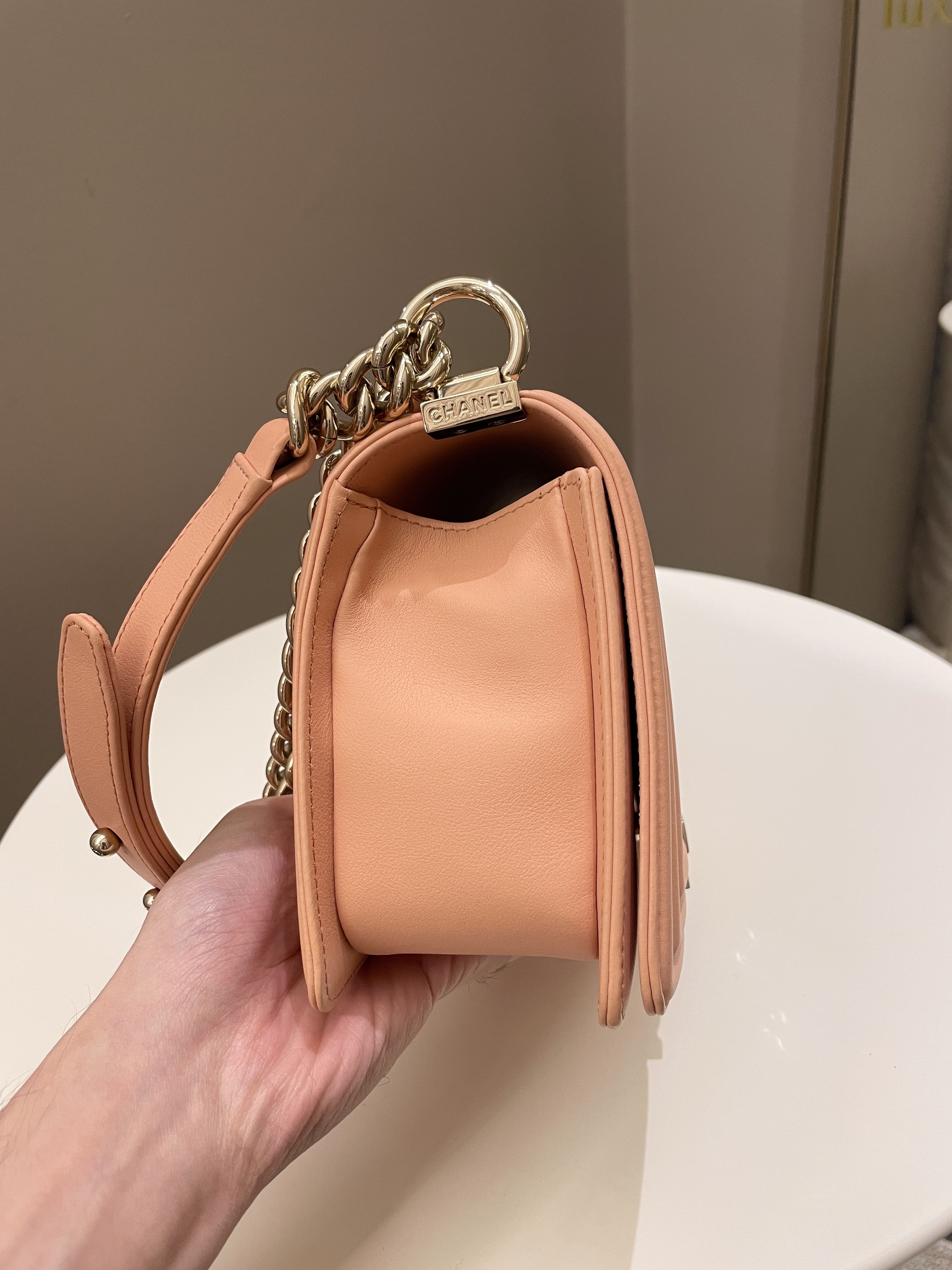 Chanel Chevron Boy Old Medium Salmon Pink Calfskin