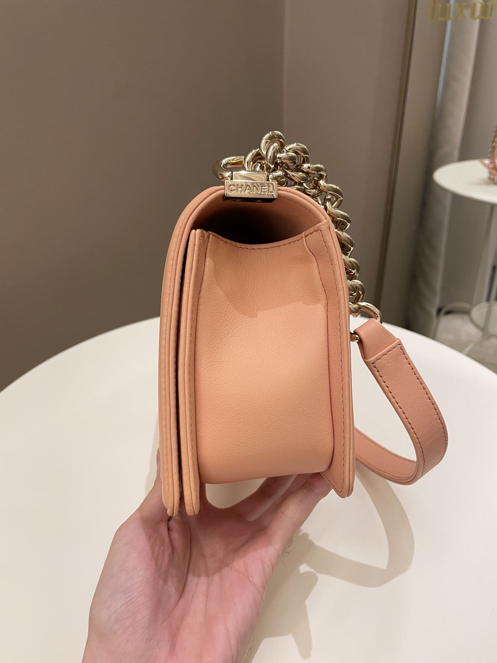 Chanel Chevron Boy Old Medium Salmon Pink Calfskin