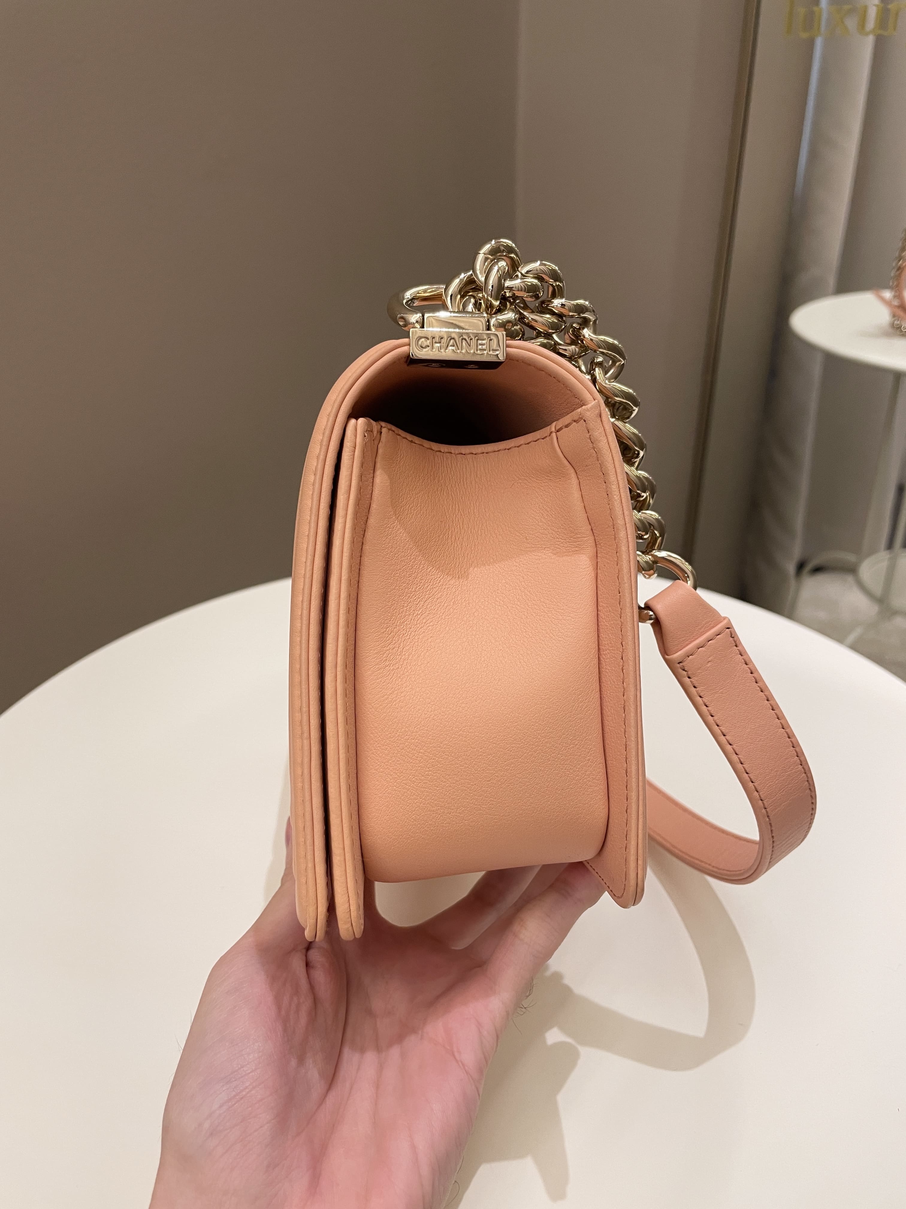 Chanel Chevron Boy Old Medium Salmon Pink Calfskin