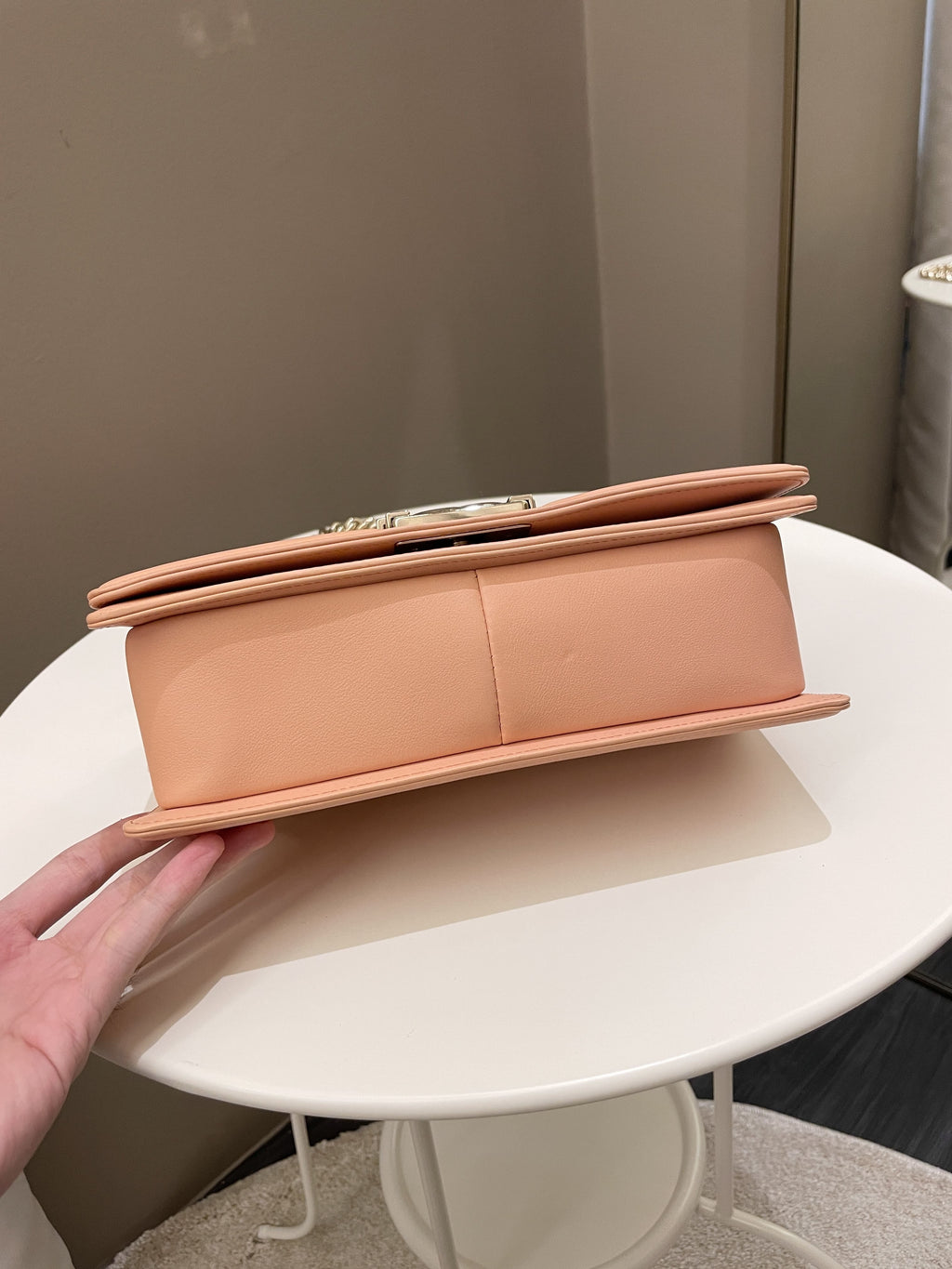 Chanel Chevron Boy Old Medium Salmon Pink Calfskin