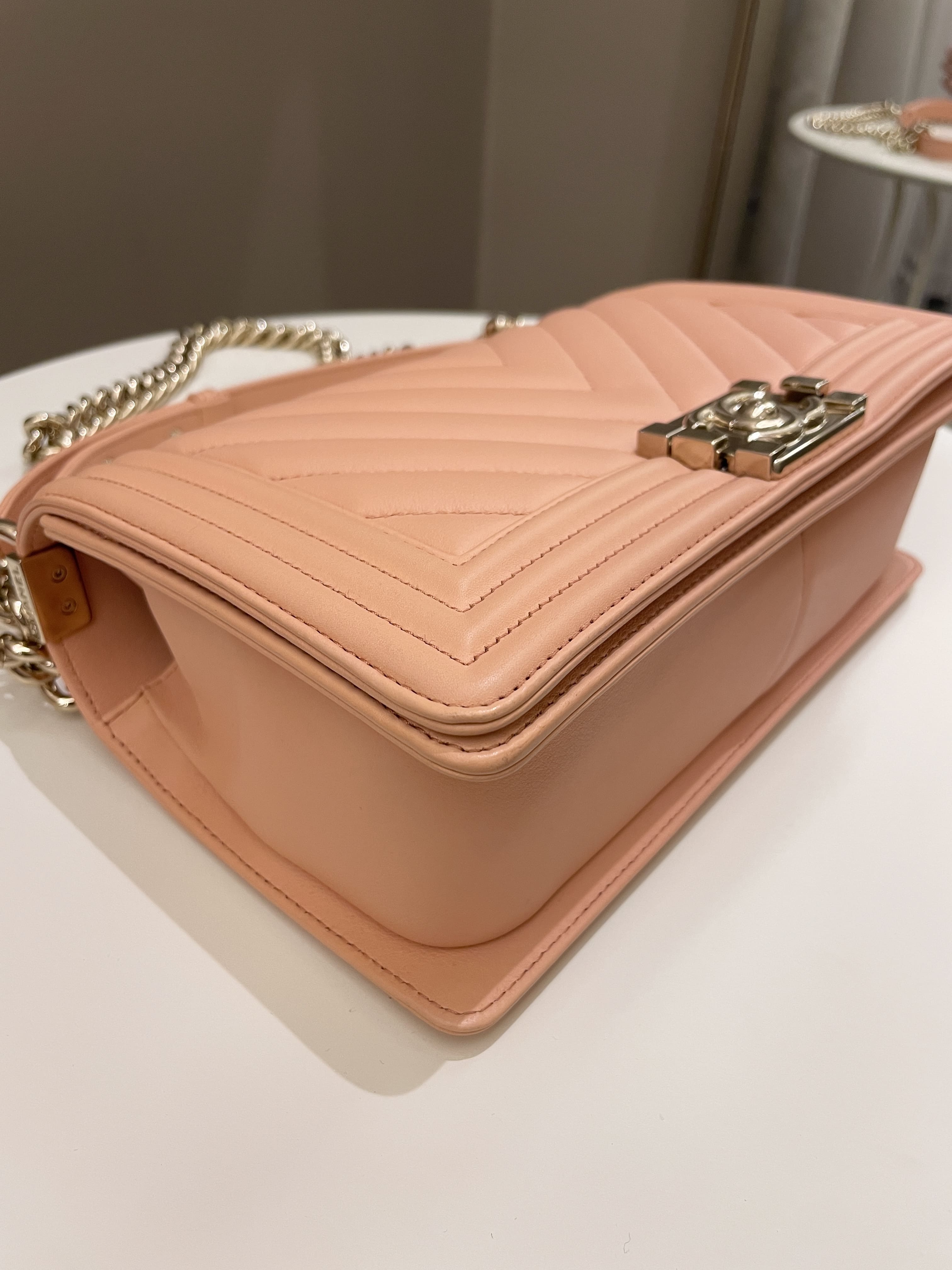 Chanel Chevron Boy Old Medium Salmon Pink Calfskin