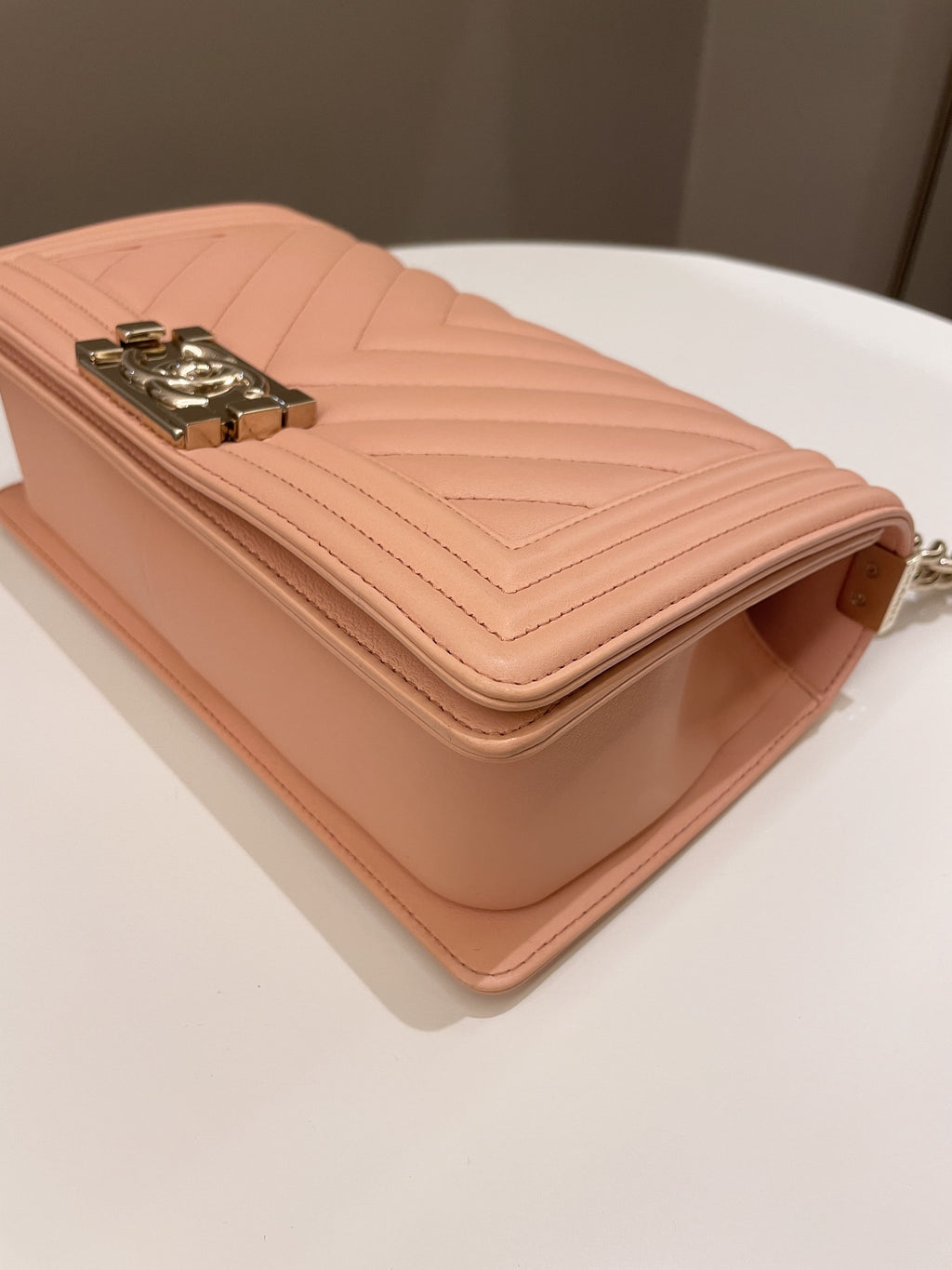 Chanel Chevron Boy Old Medium Salmon Pink Calfskin