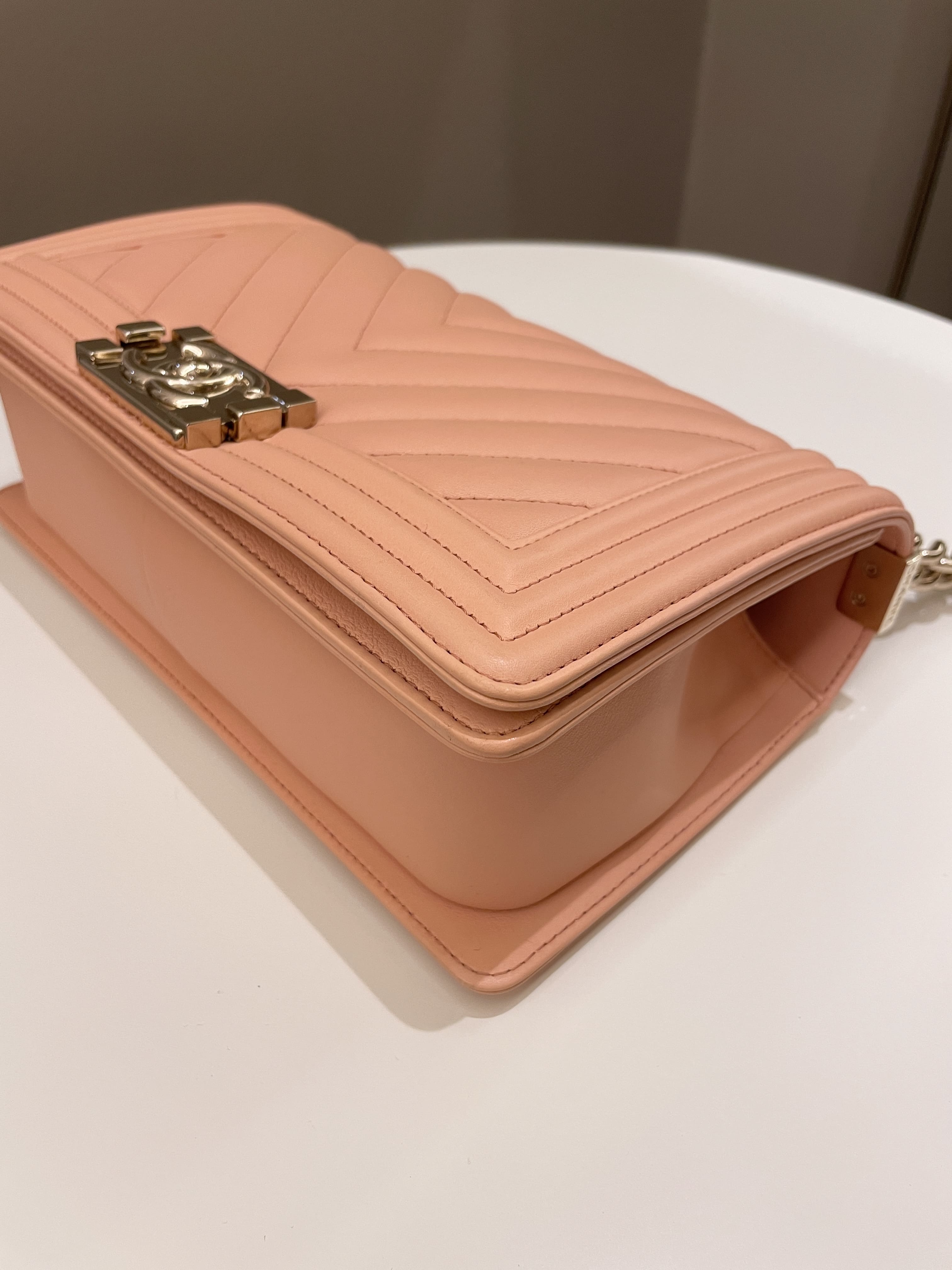 Chanel Chevron Boy Old Medium Salmon Pink Calfskin