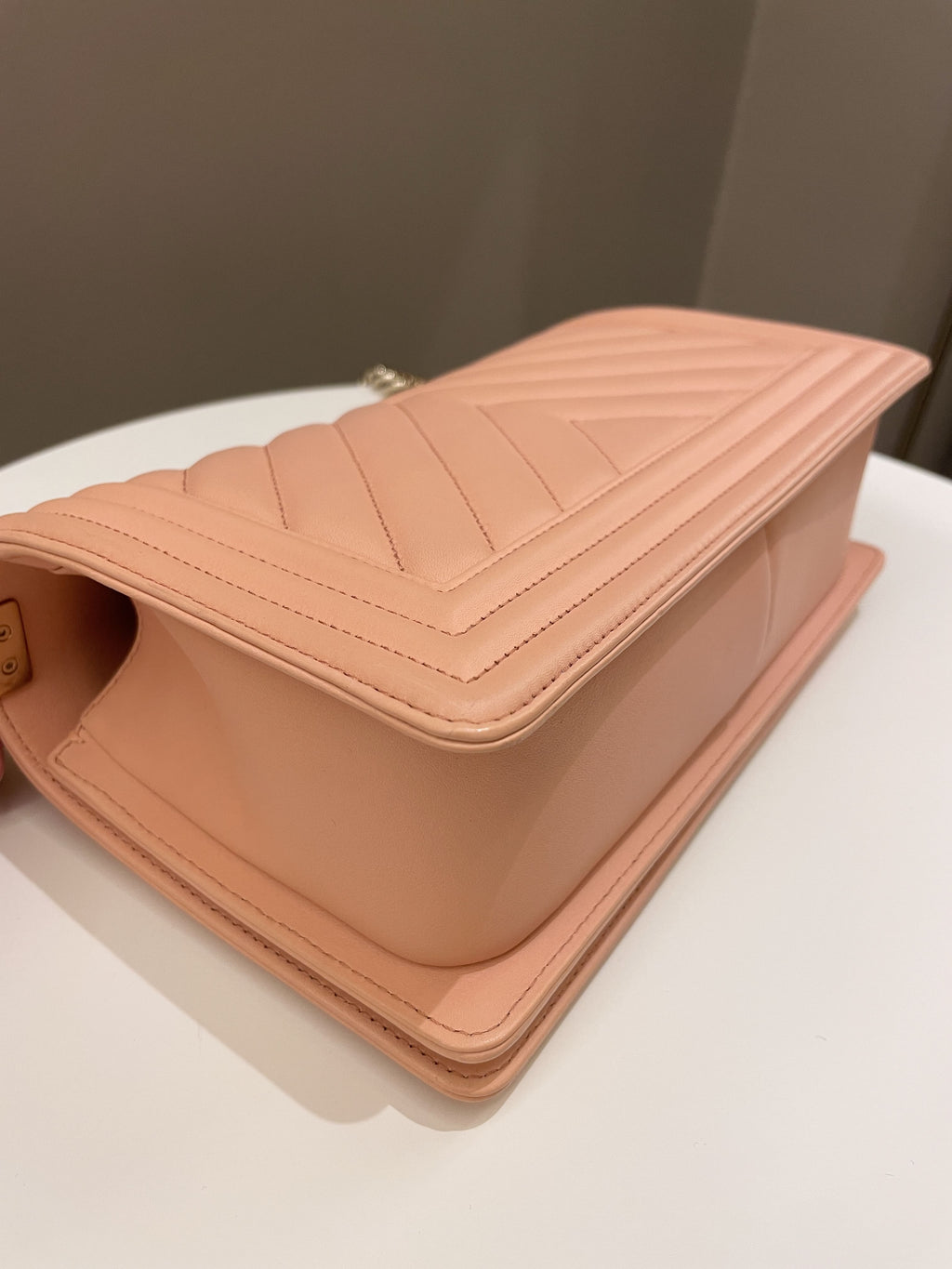 Chanel Chevron Boy Old Medium Salmon Pink Calfskin
