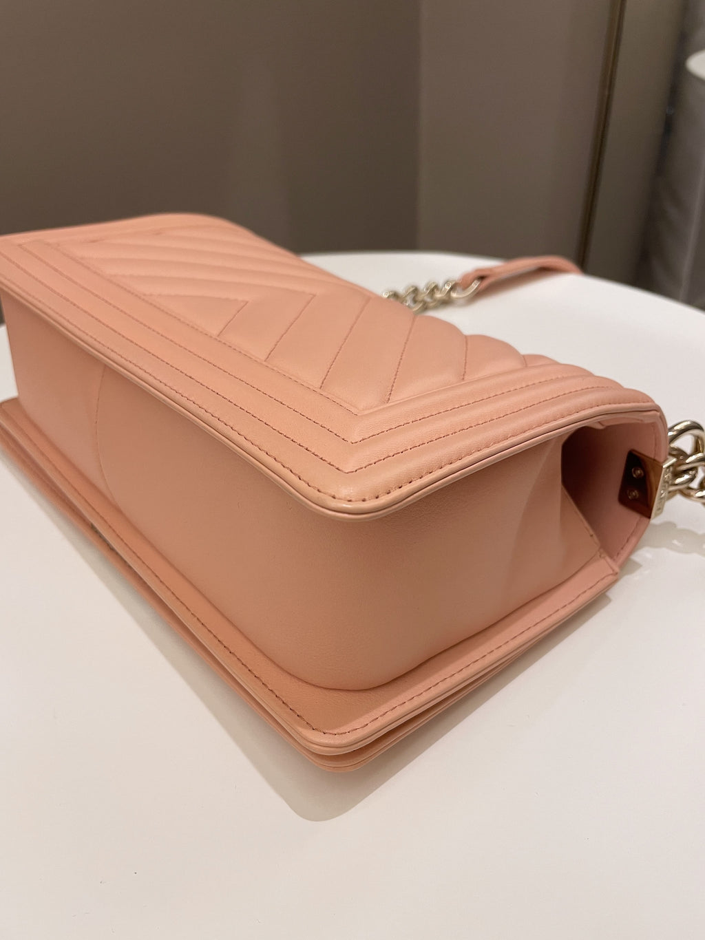 Chanel Chevron Boy Old Medium Salmon Pink Calfskin