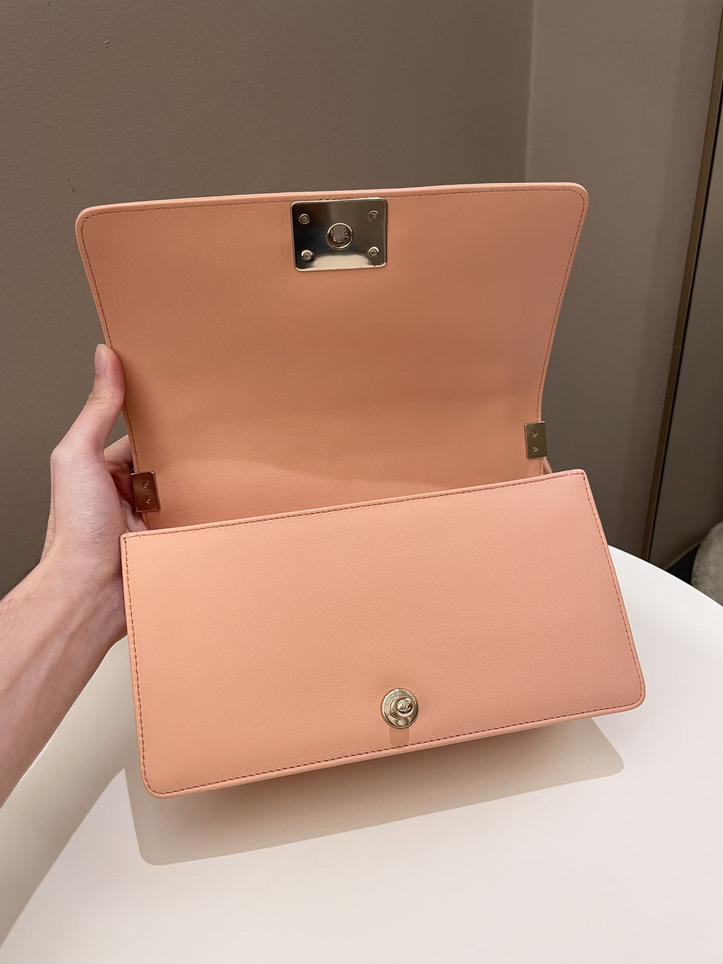 Chanel Chevron Boy Old Medium Salmon Pink Calfskin