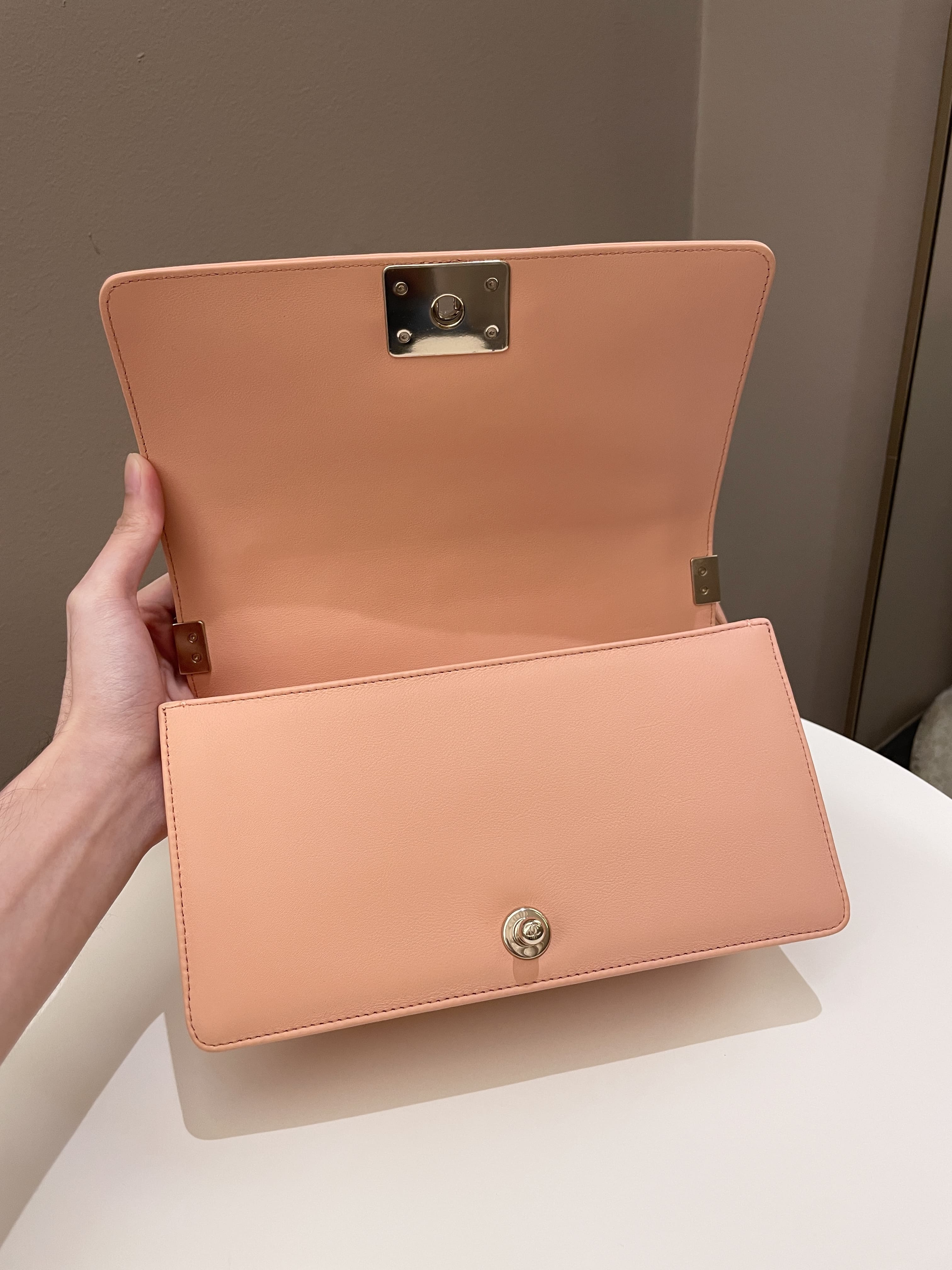 Chanel Chevron Boy Old Medium Salmon Pink Calfskin