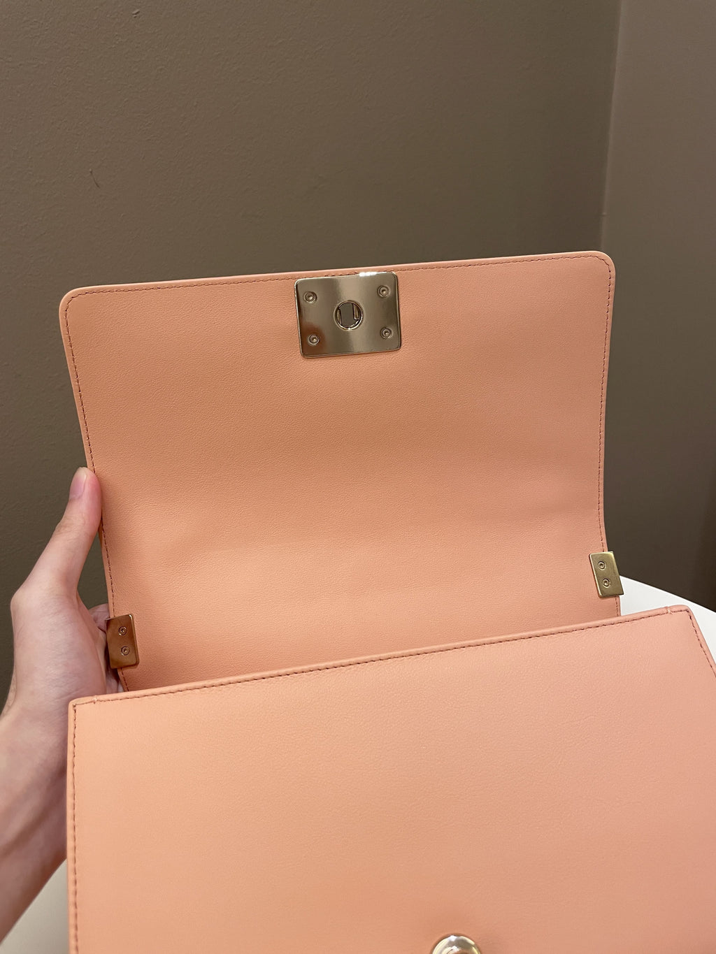 Chanel Chevron Boy Old Medium Salmon Pink Calfskin