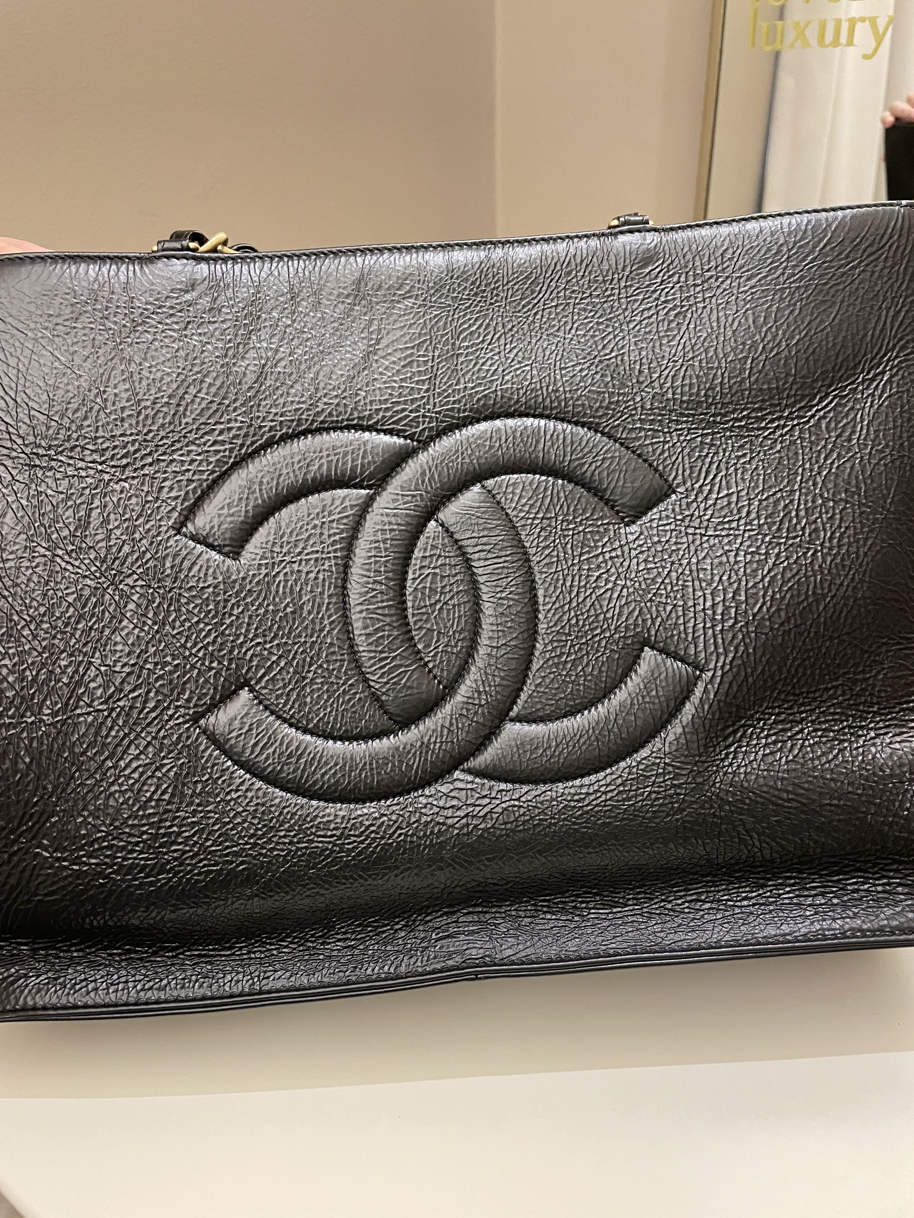 Chanel Timeless CC Shoulder Tote Black Aged Calfskin