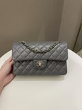 Chanel 22A Classic Quilted Small Double Flap Dark Grey Lambskin