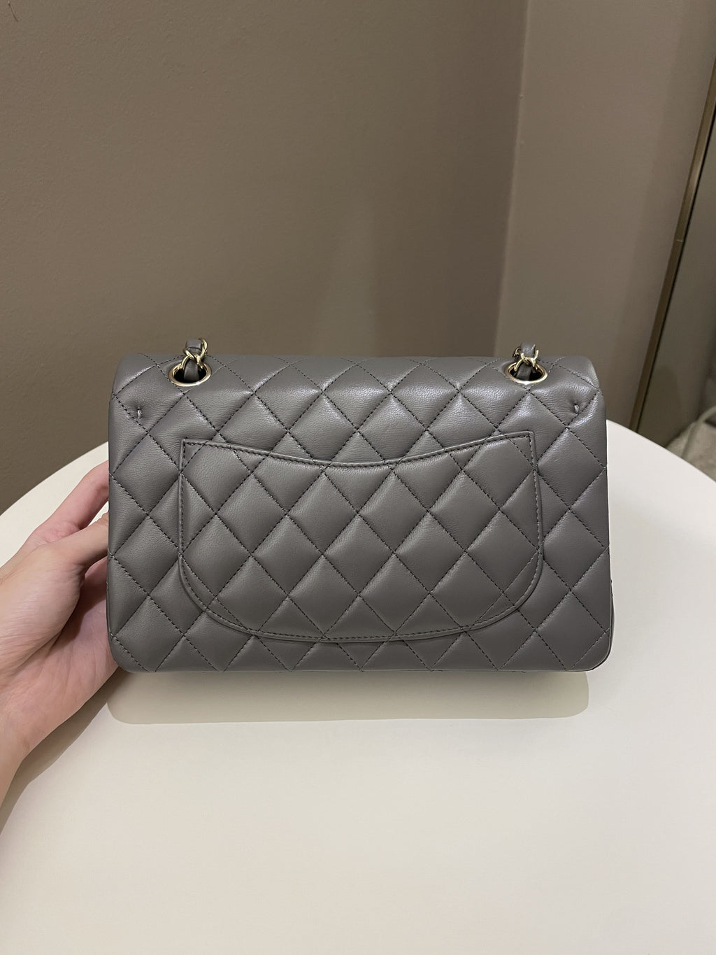 Chanel 22A Classic Quilted Small Double Flap Dark Grey Lambskin