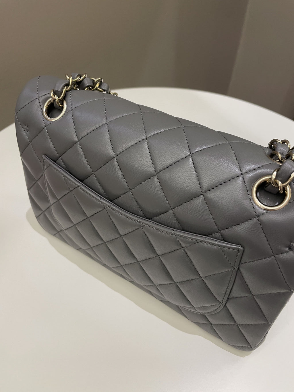 Chanel 22A Classic Quilted Small Double Flap Dark Grey Lambskin