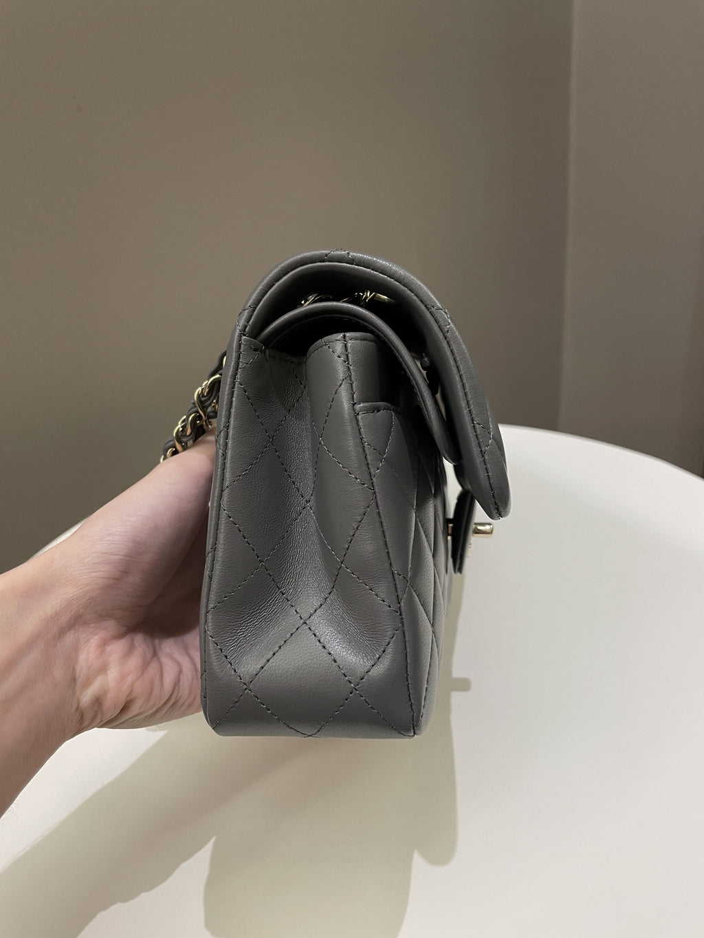 Chanel 22A Classic Quilted Small Double Flap Dark Grey Lambskin