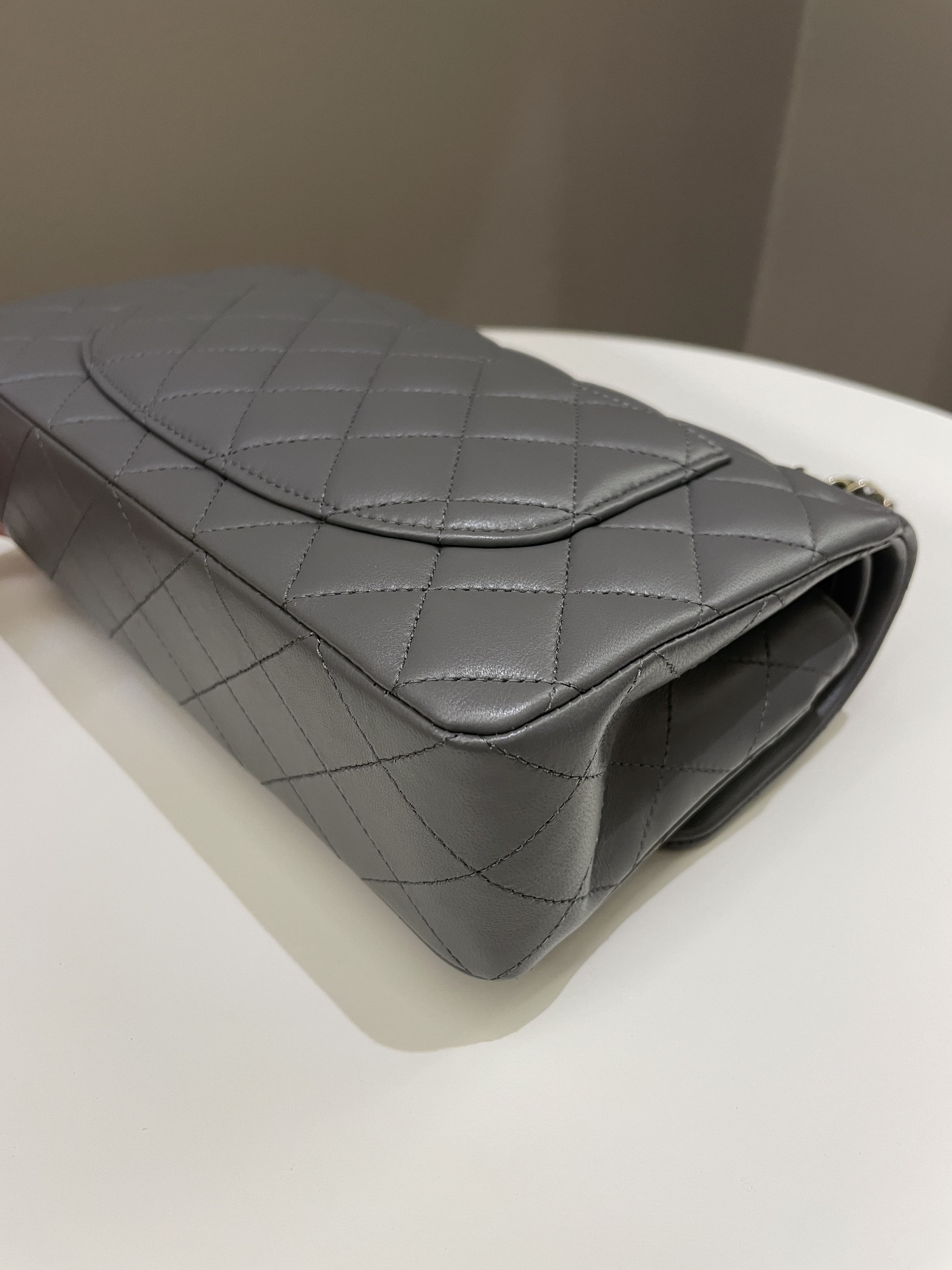 Chanel 22A Classic Quilted Small Double Flap Dark Grey Lambskin