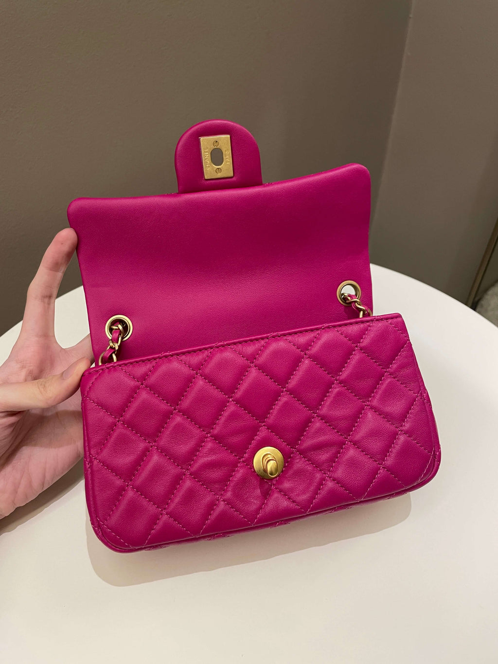 Chanel Pearl Crush Quilted Mini Rectangular Dark Pink Lambskin
