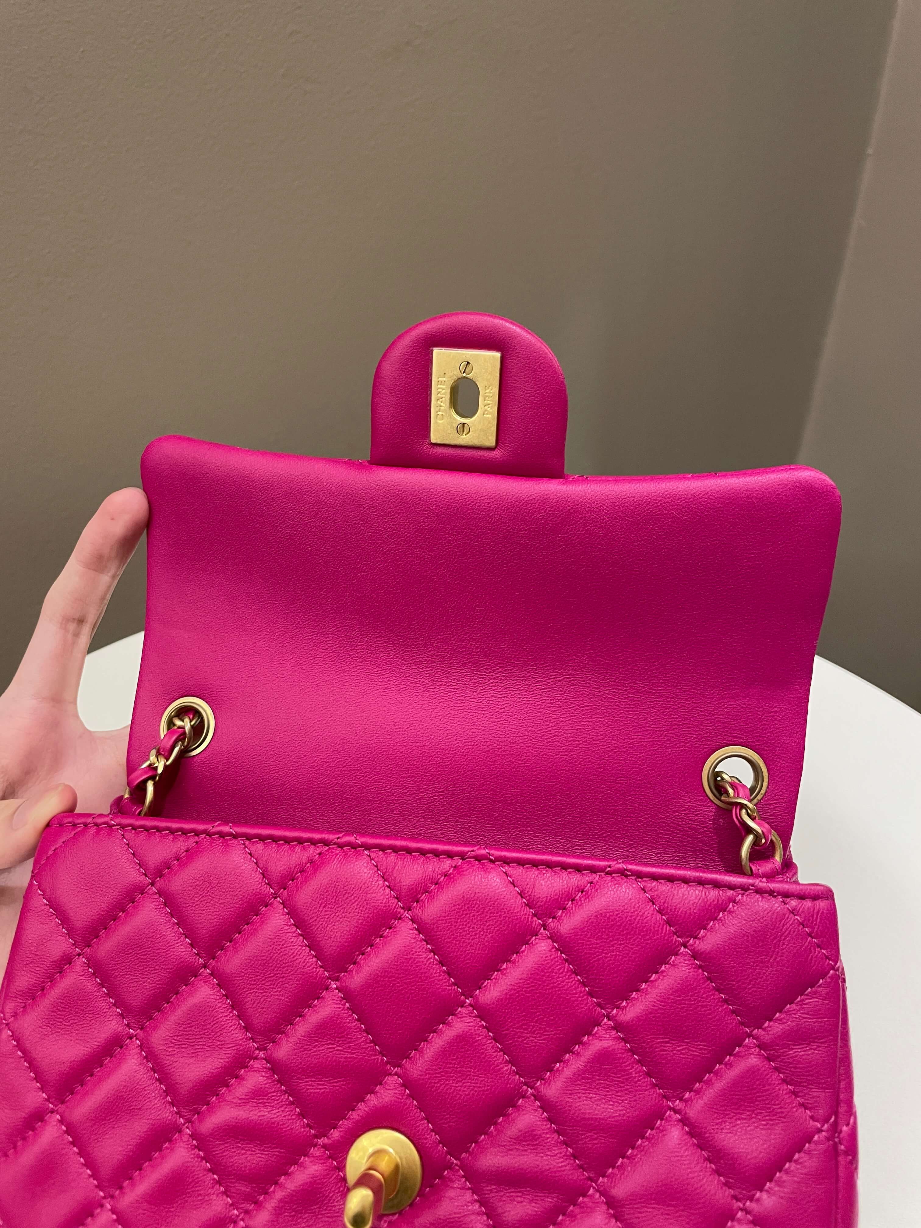 Chanel Pearl Crush Quilted Mini Rectangular Dark Pink Lambskin