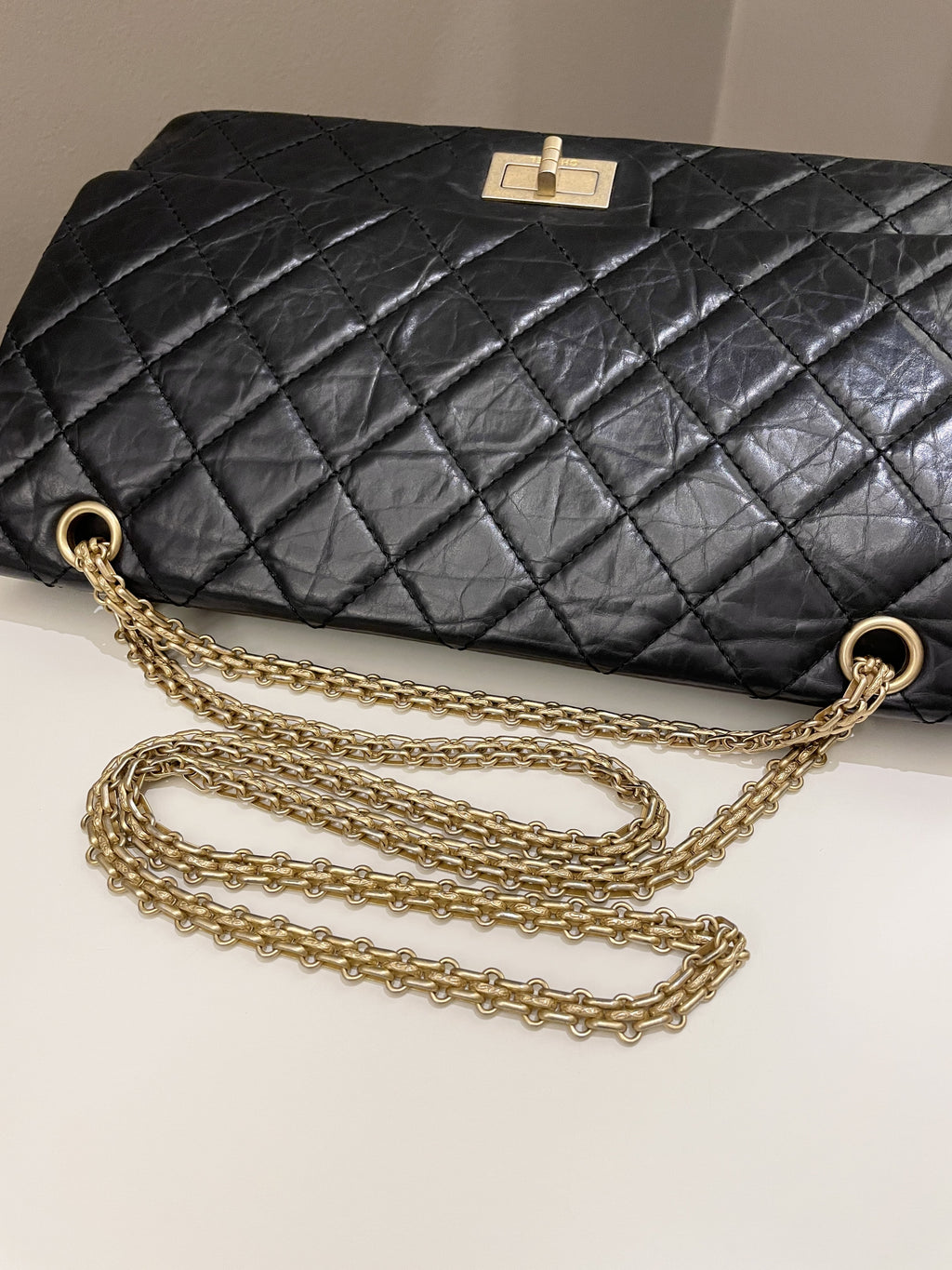 Chanel 2.55 227 Quilted Reissue Double Flap Black Aged Calfskin