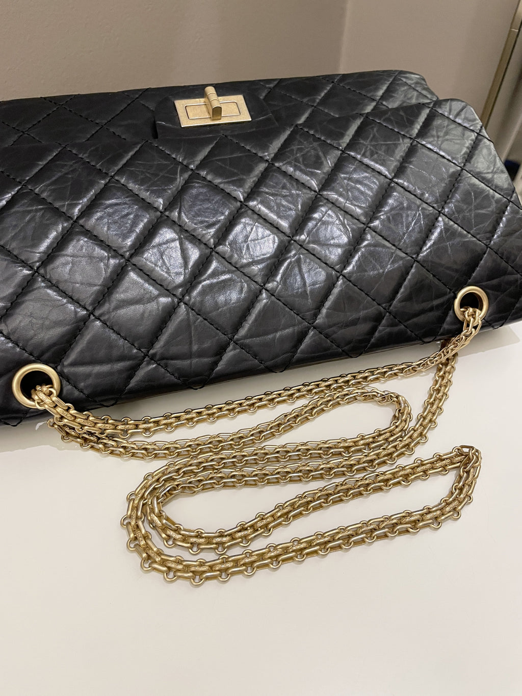 Chanel 2.55 227 Quilted Reissue Double Flap Black Aged Calfskin