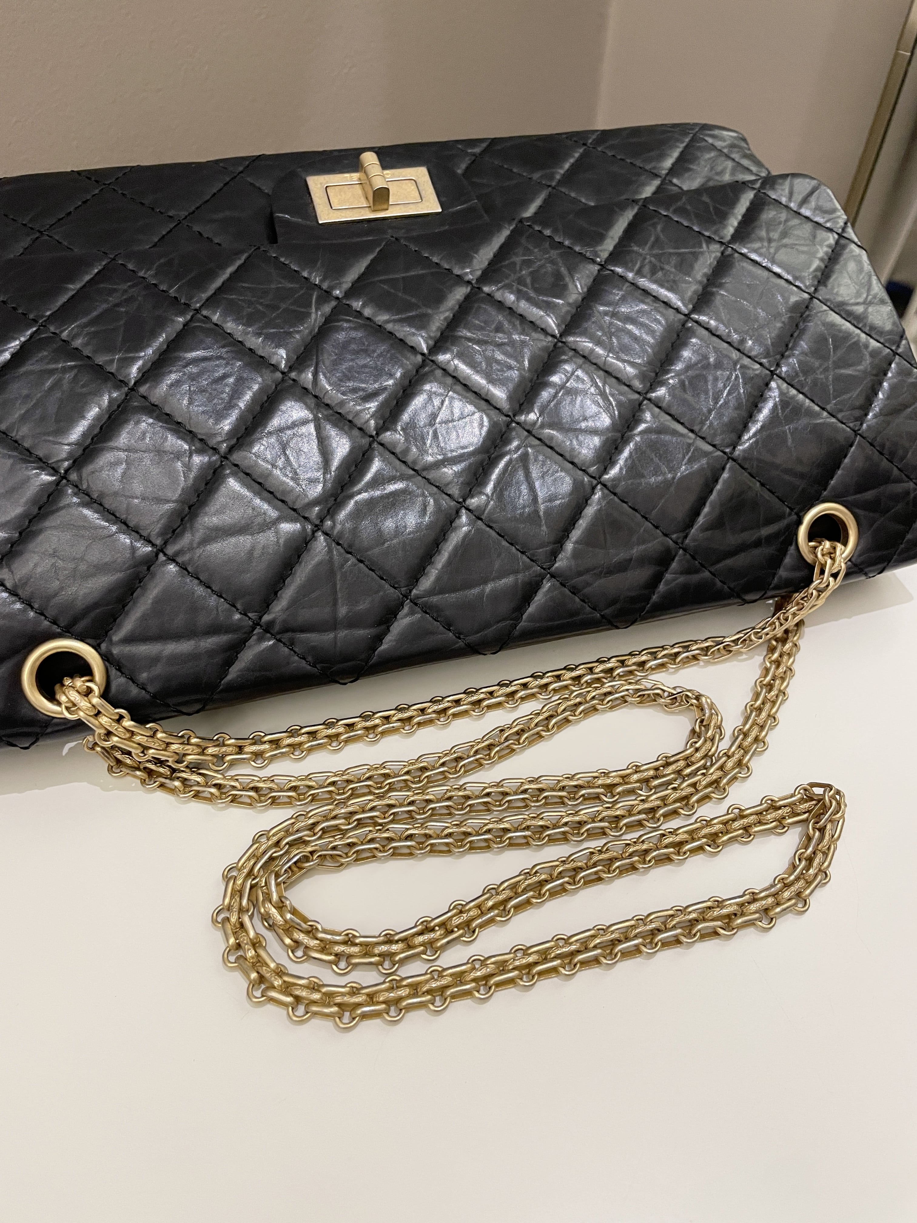 Chanel 2.55 227 Quilted Reissue Double Flap Black Aged Calfskin
