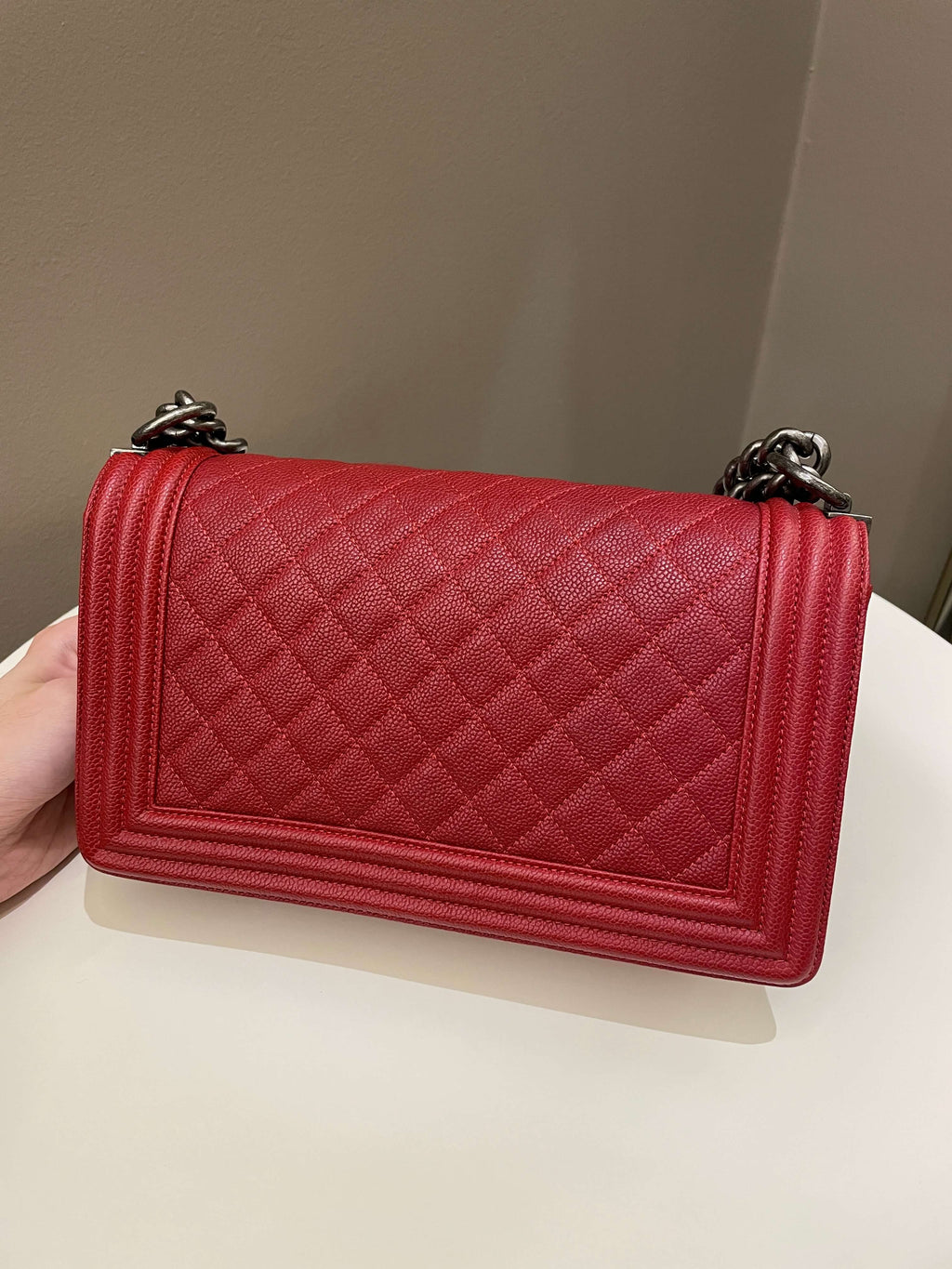 Chanel Quilted Boy Old Medium Red Caviar