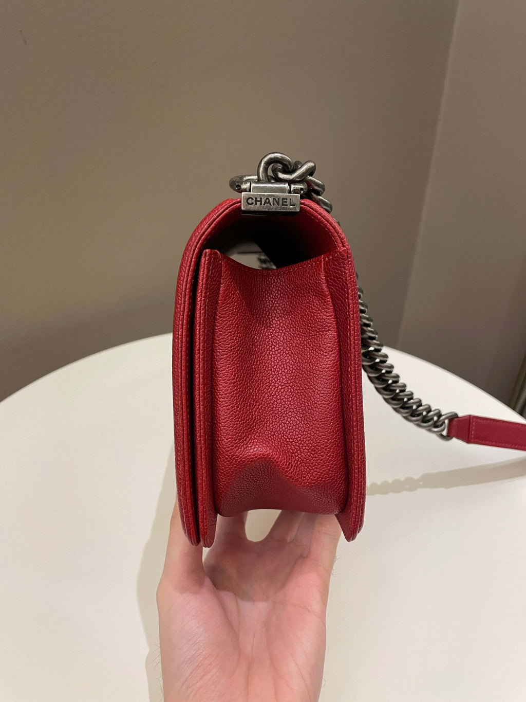 Chanel Quilted Boy Old Medium Red Caviar