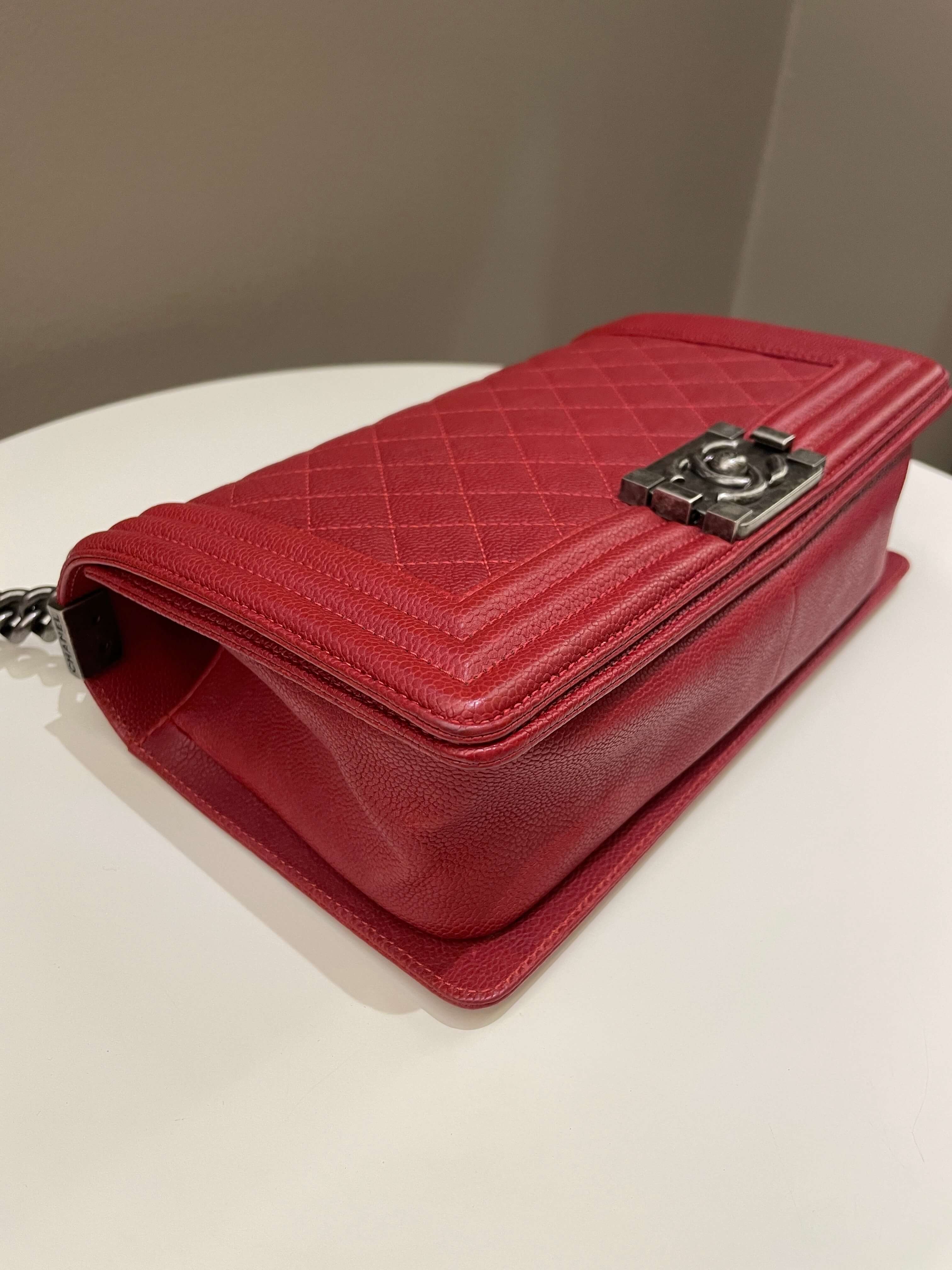 Chanel Quilted Boy Old Medium Red Caviar