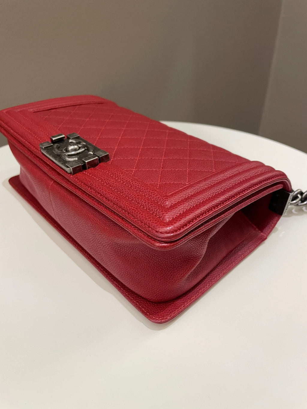 Chanel Quilted Boy Old Medium Red Caviar