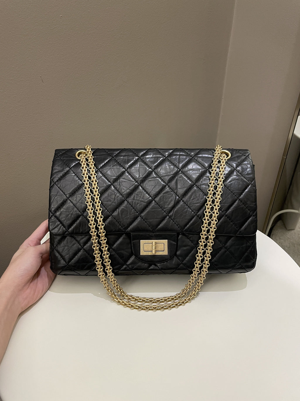 Chanel 2.55 227 Quilted Reissue Double Flap Black Aged Calfskin