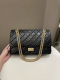 Chanel 2.55 227 Quilted Reissue Double Flap Black Aged Calfskin