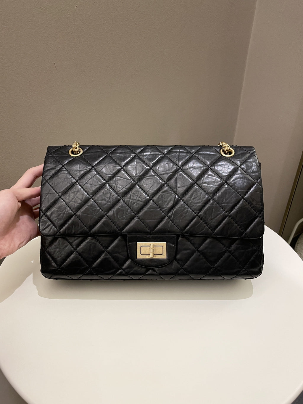 Chanel 2.55 227 Quilted Reissue Double Flap Black Aged Calfskin