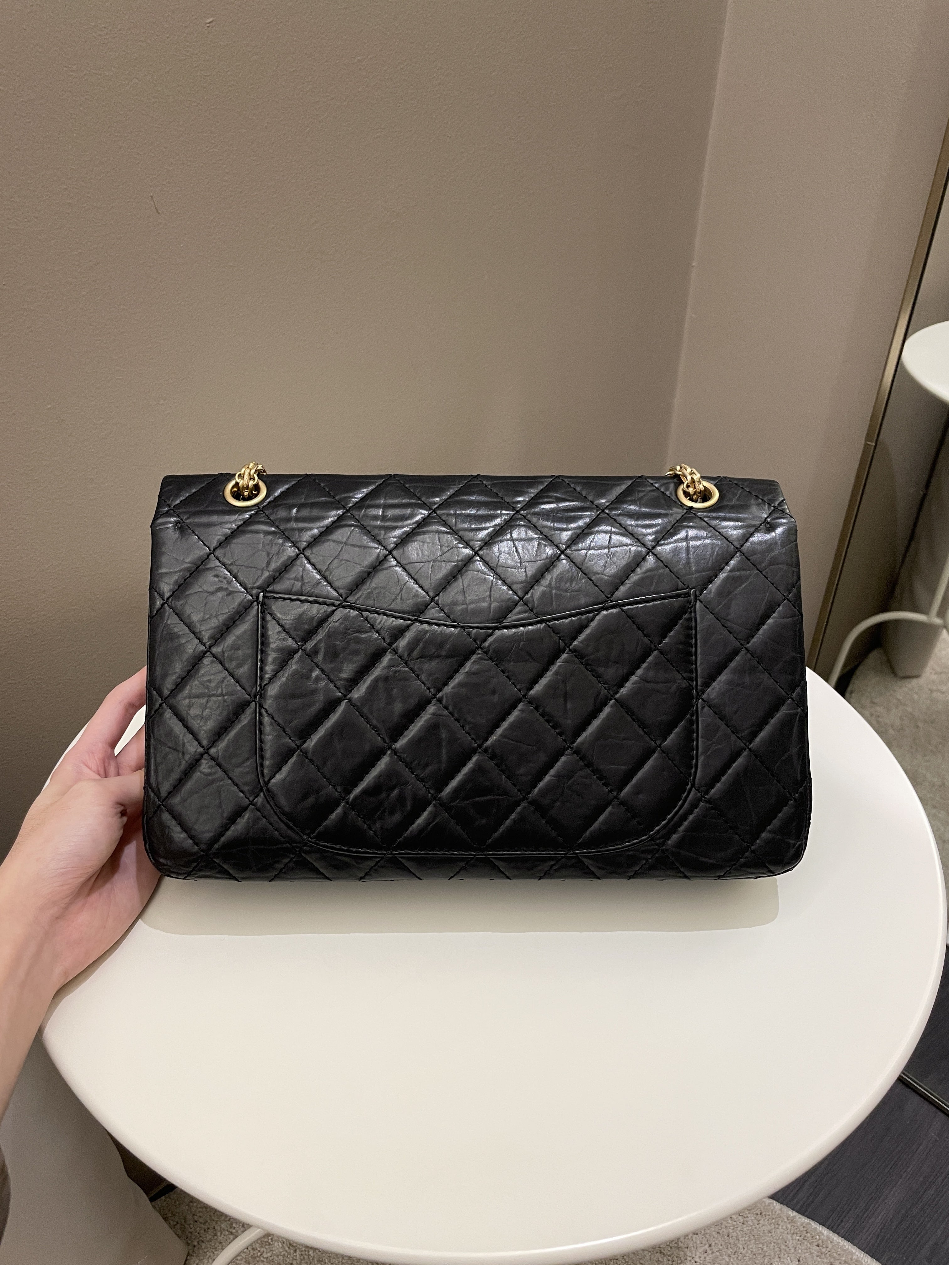 Chanel 2.55 227 Quilted Reissue Double Flap Black Aged Calfskin