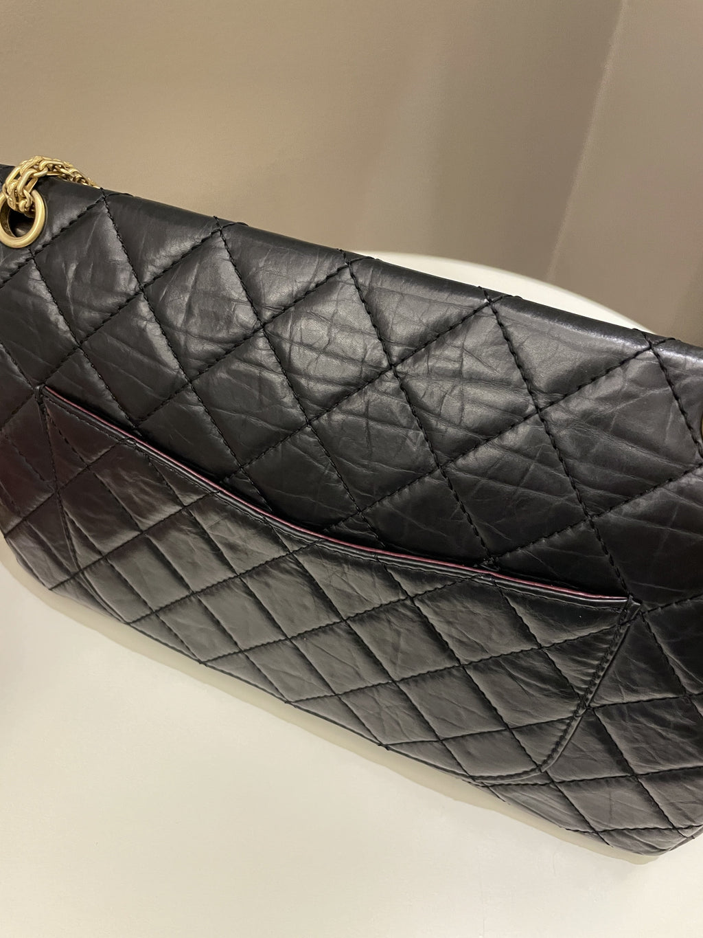 Chanel 2.55 227 Quilted Reissue Double Flap Black Aged Calfskin