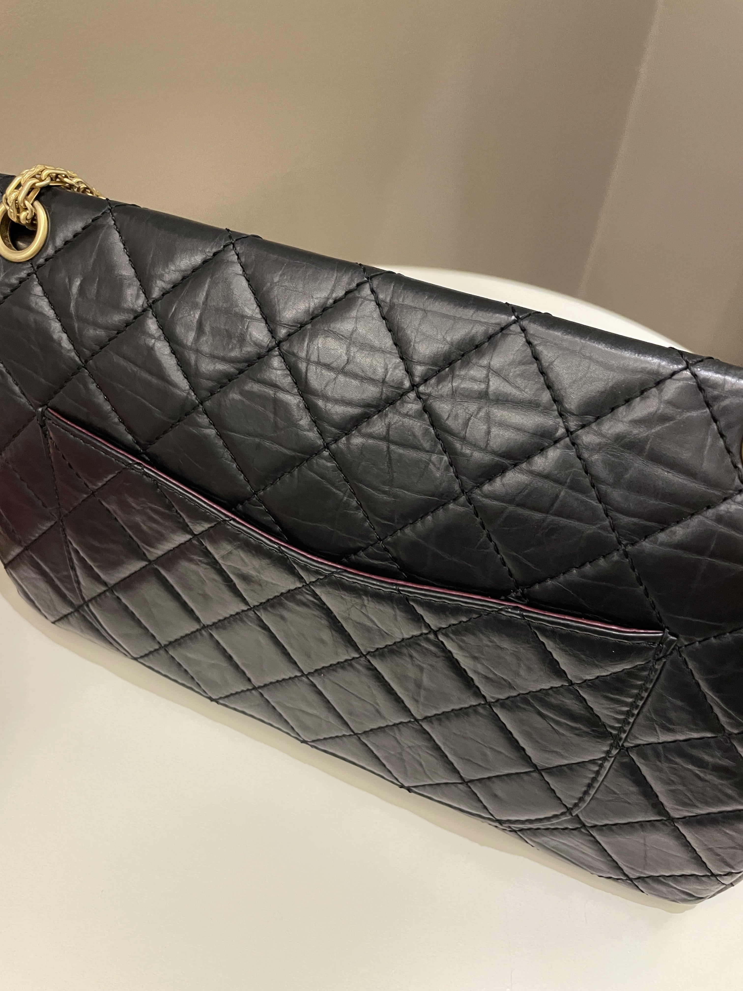 Chanel 2.55 227 Quilted Reissue Double Flap Black Aged Calfskin