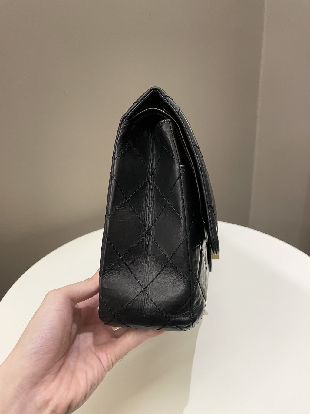 Chanel 2.55 227 Quilted Reissue Double Flap Black Aged Calfskin