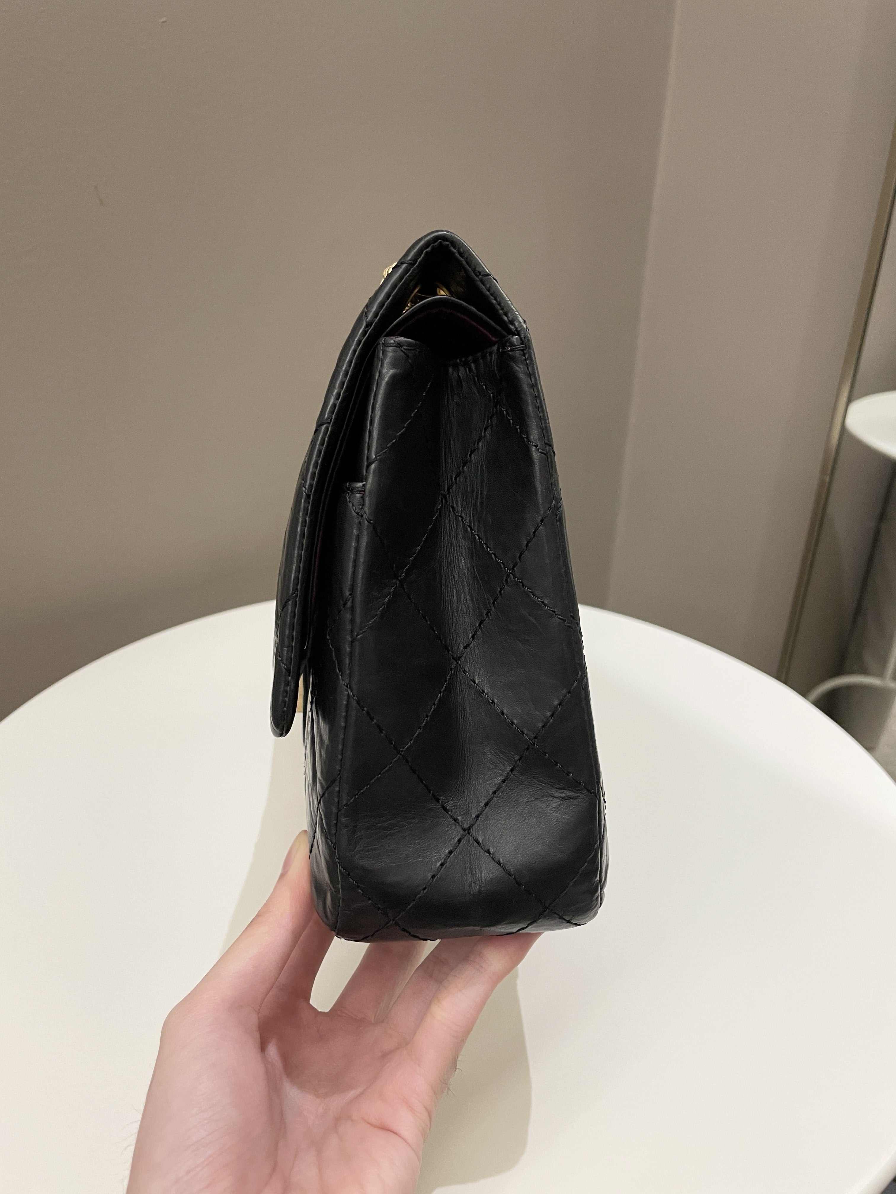 Chanel 2.55 227 Quilted Reissue Double Flap Black Aged Calfskin