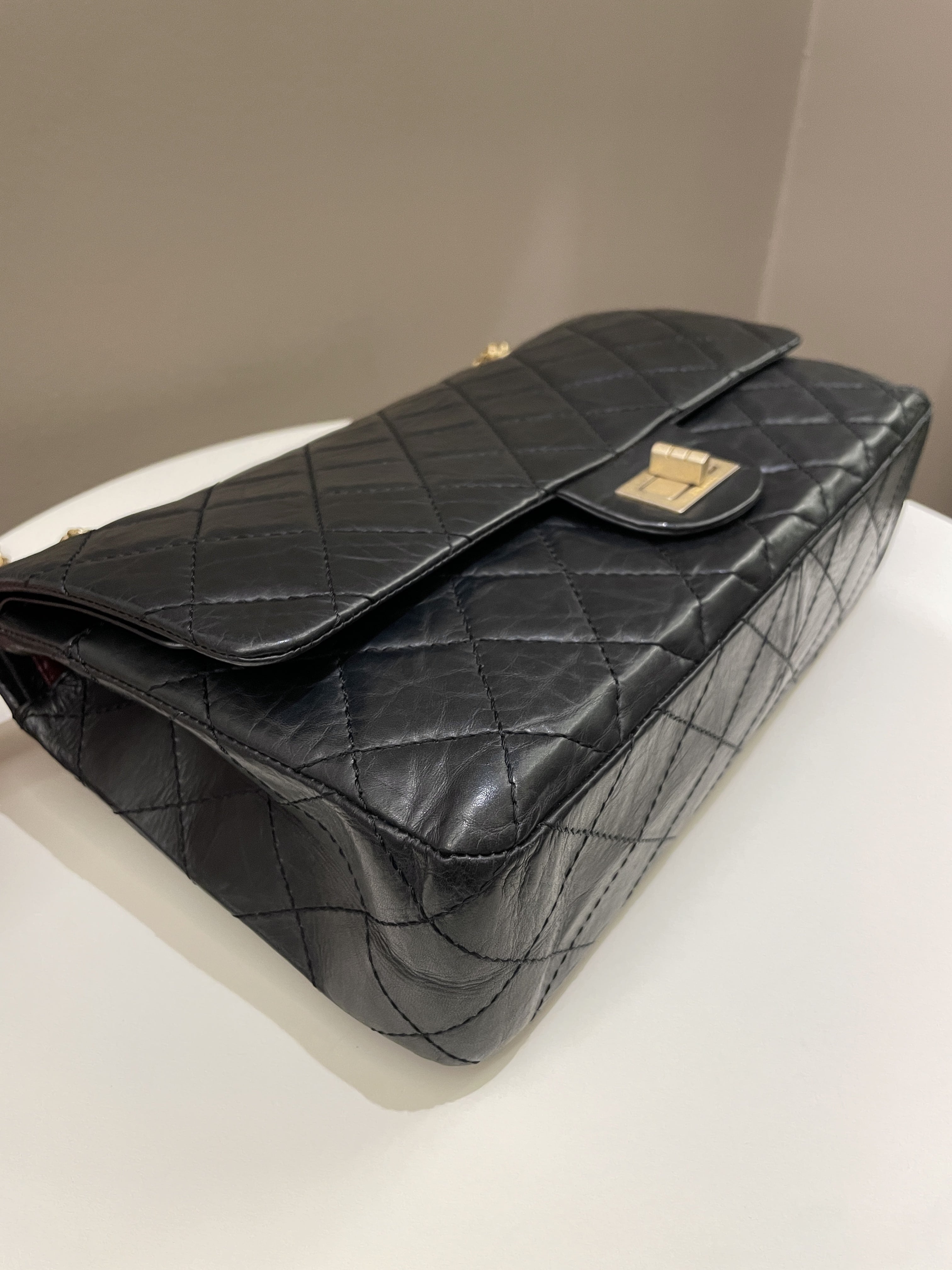 Chanel 2.55 227 Quilted Reissue Double Flap Black Aged Calfskin